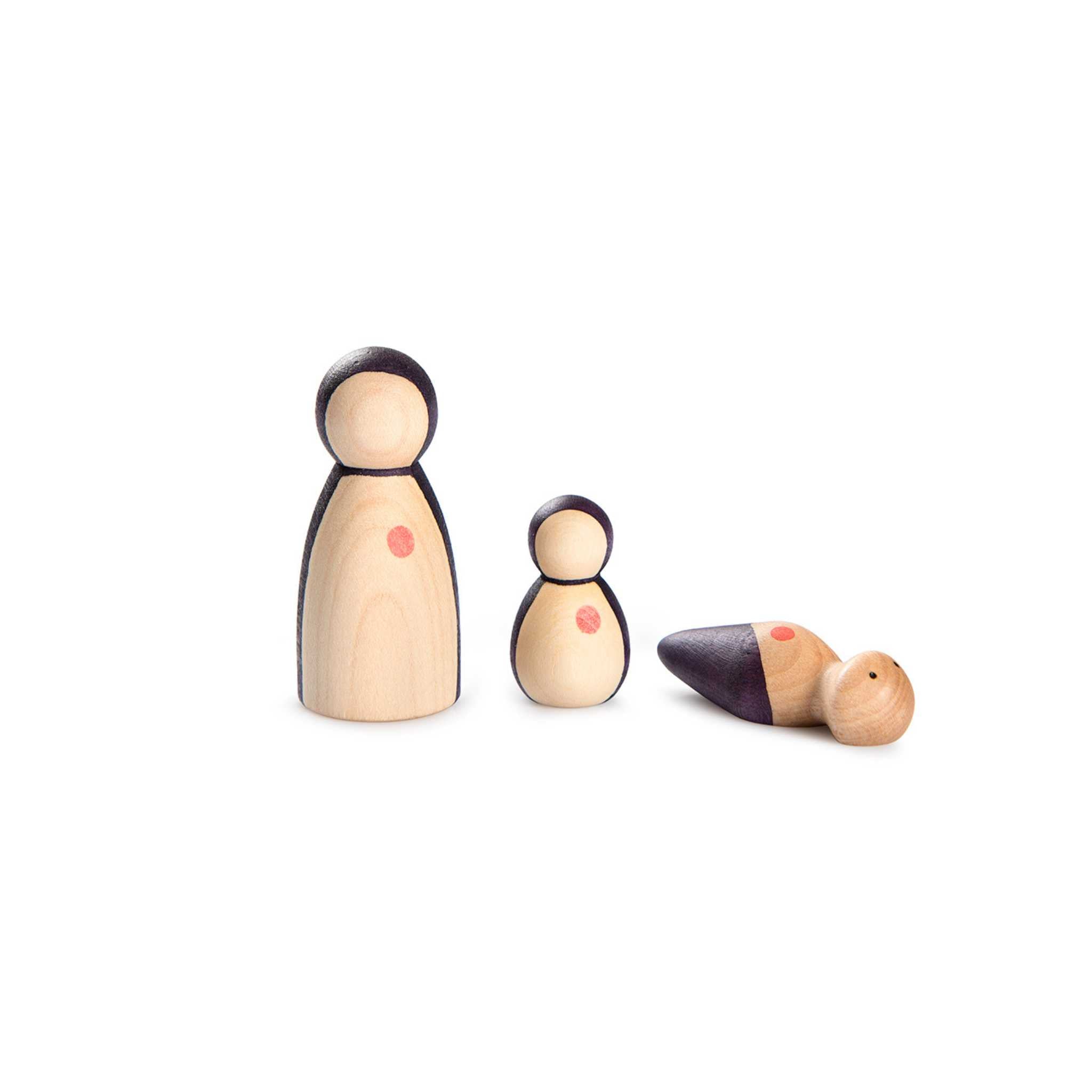3 Purple Wooden Toys From Grapat Lucky Lucky Collection on White Background
