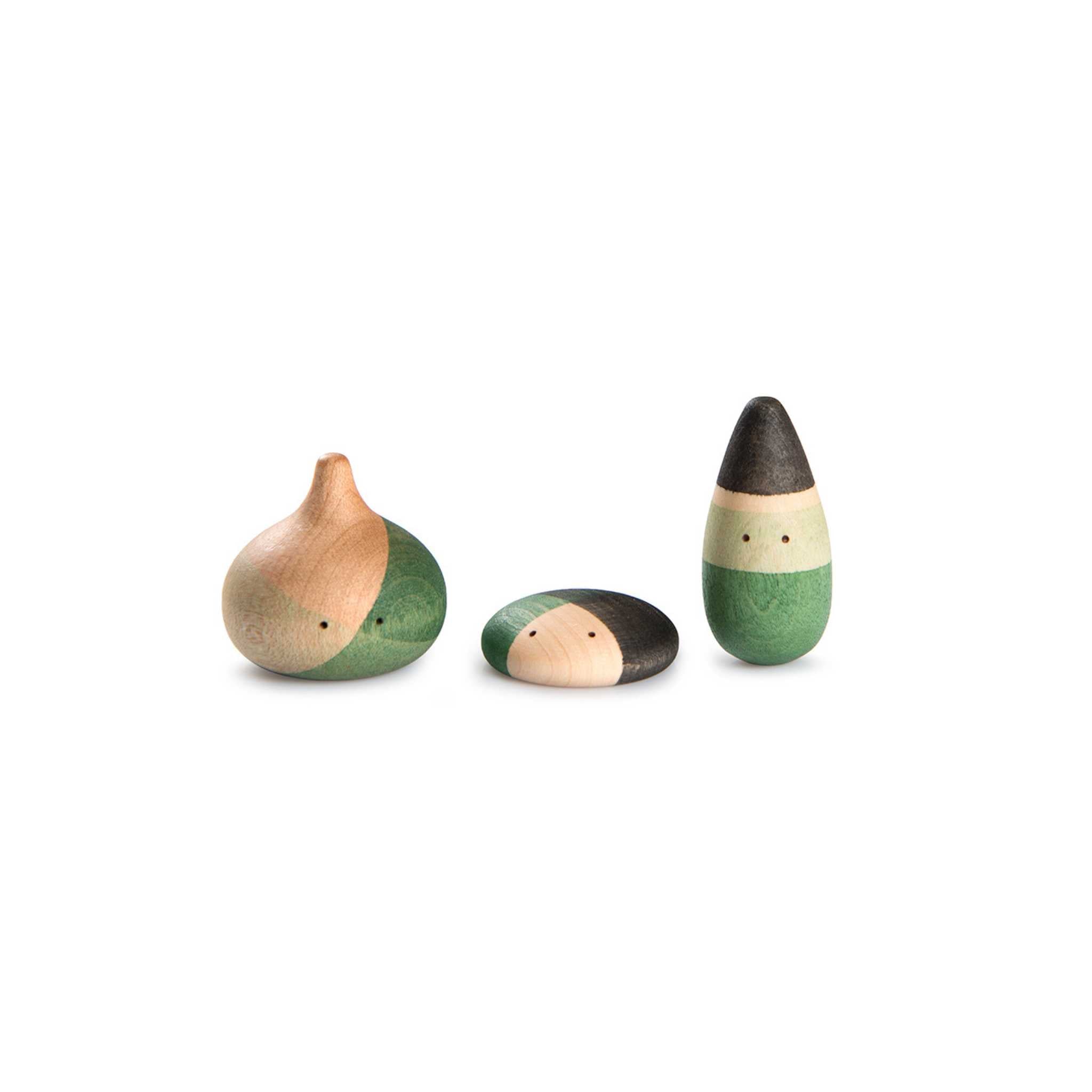 3 Wooden Toys From Grapat Lucky Lucky Collection on White Background
