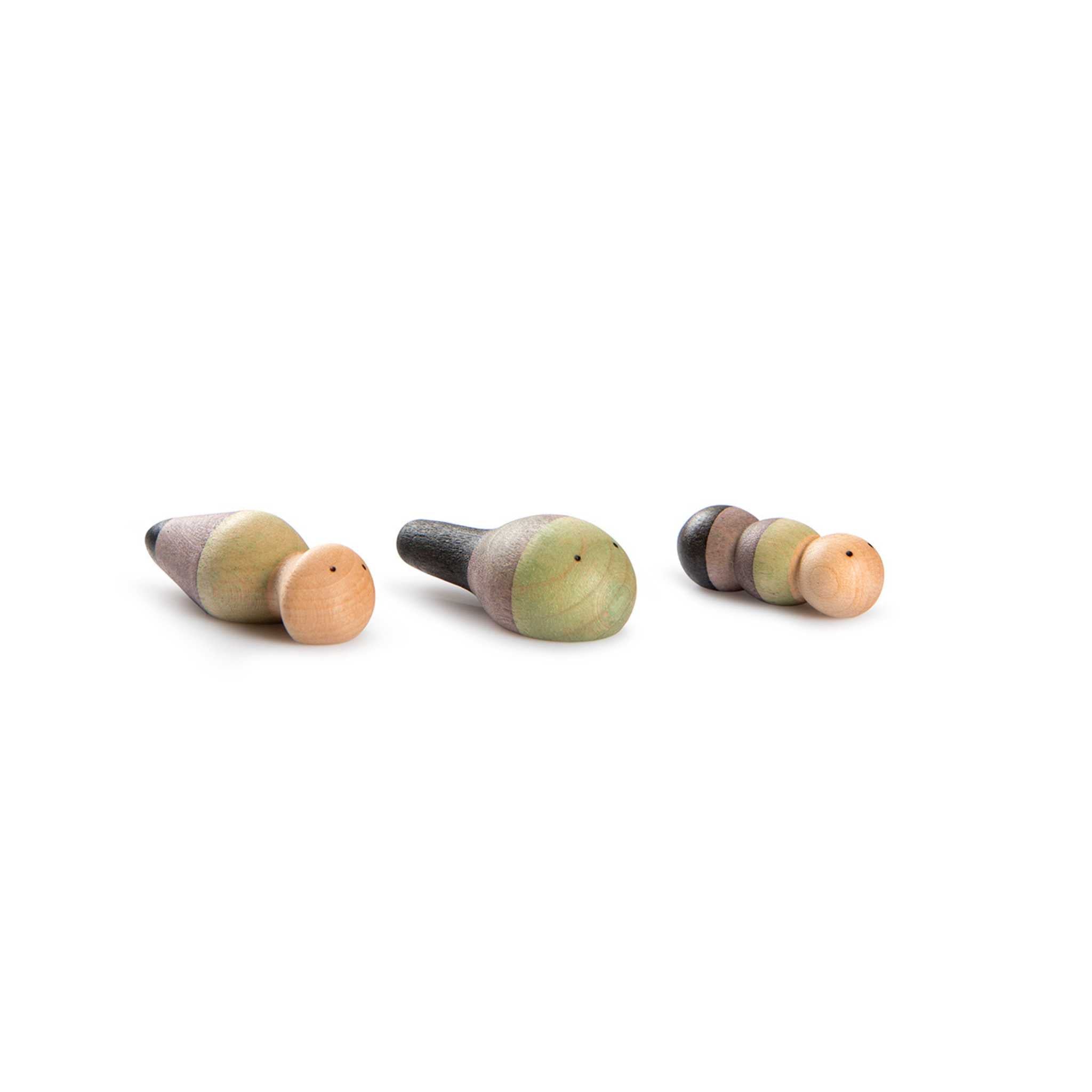 3 Wooden Toys From Grapat Lucky Lucky Collection on White Background