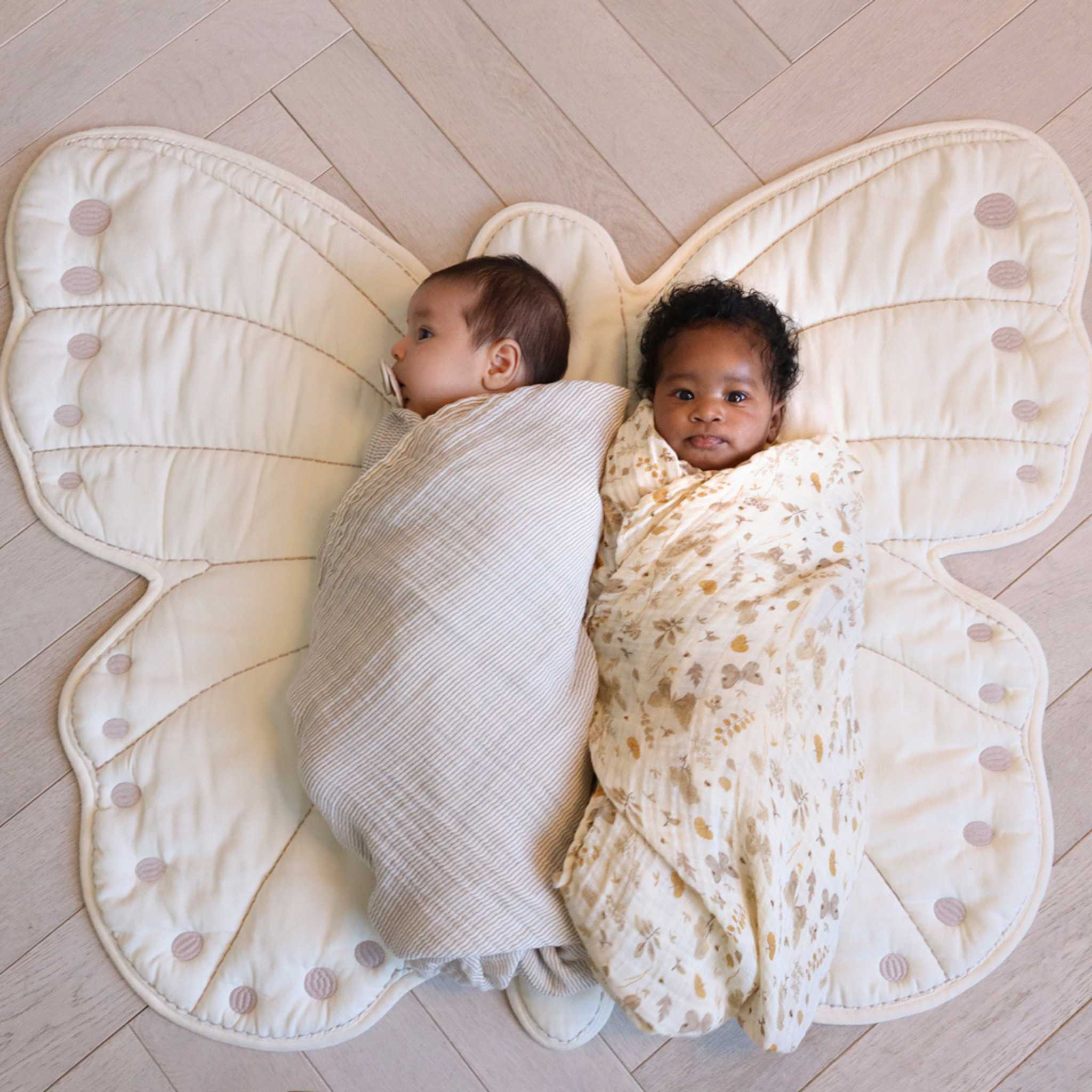 Baby Wrapped In Cam Cam Swaddle Classic Camel Stripes