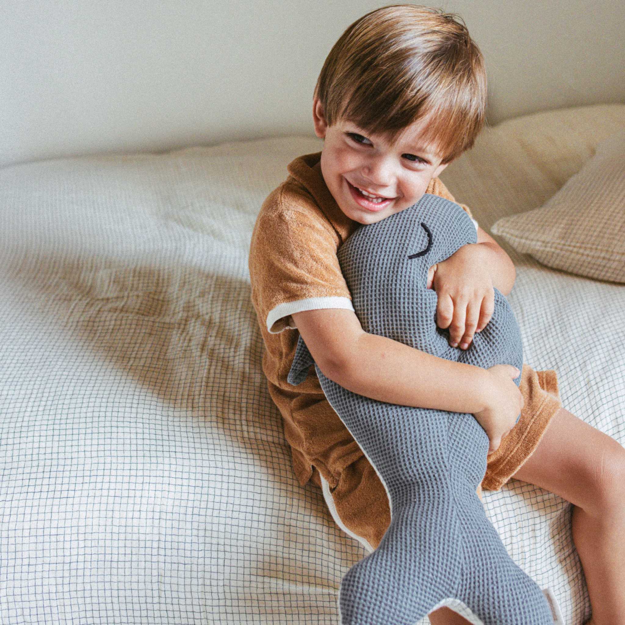 Boy With Nobodinoz Wabi Sabi Embroidered Whale Cushion 