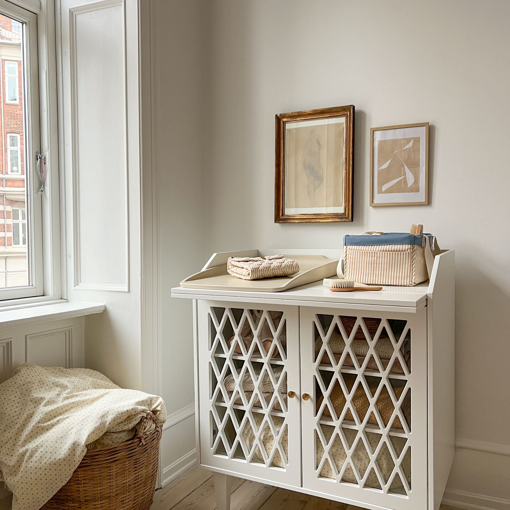 Cam Cam Diaper Caddy - Oatfield - On Changing Table