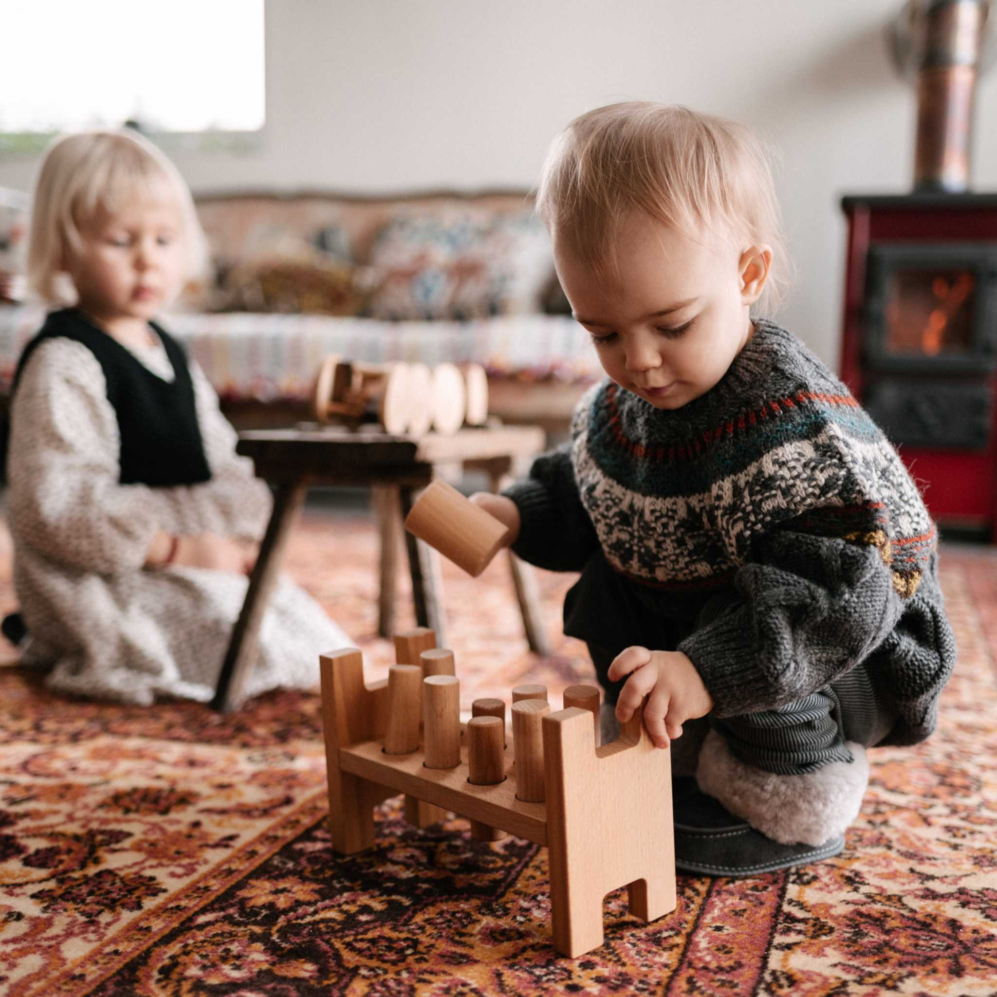 Children Playing With Wooden Story Natural Pound A Peg