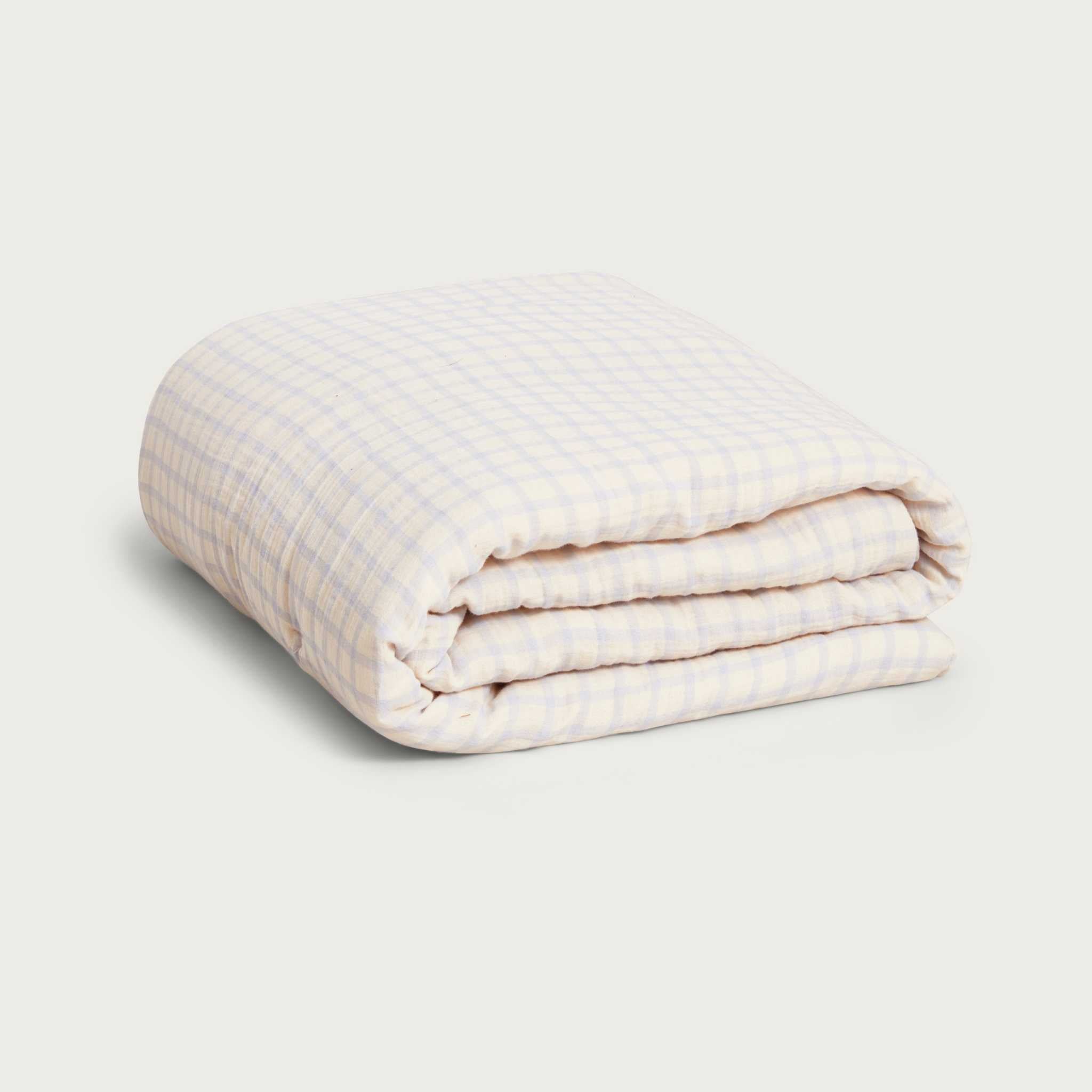 Garbo & Friends Gingham Sky Blue Filled Blanket - On Grey Background