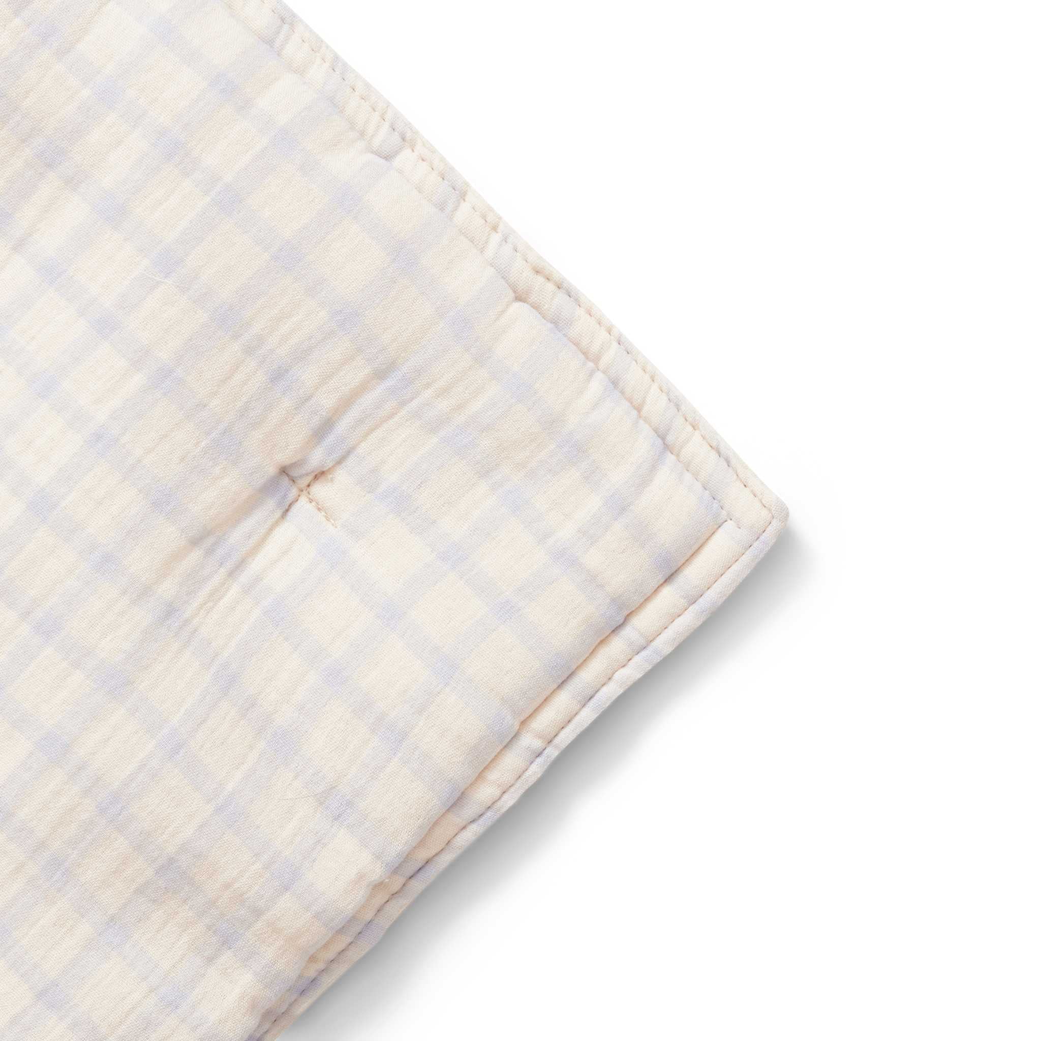 Garbo & Friends Gingham Sky Blue Filled Blanket - Up Close Print & Material Detail