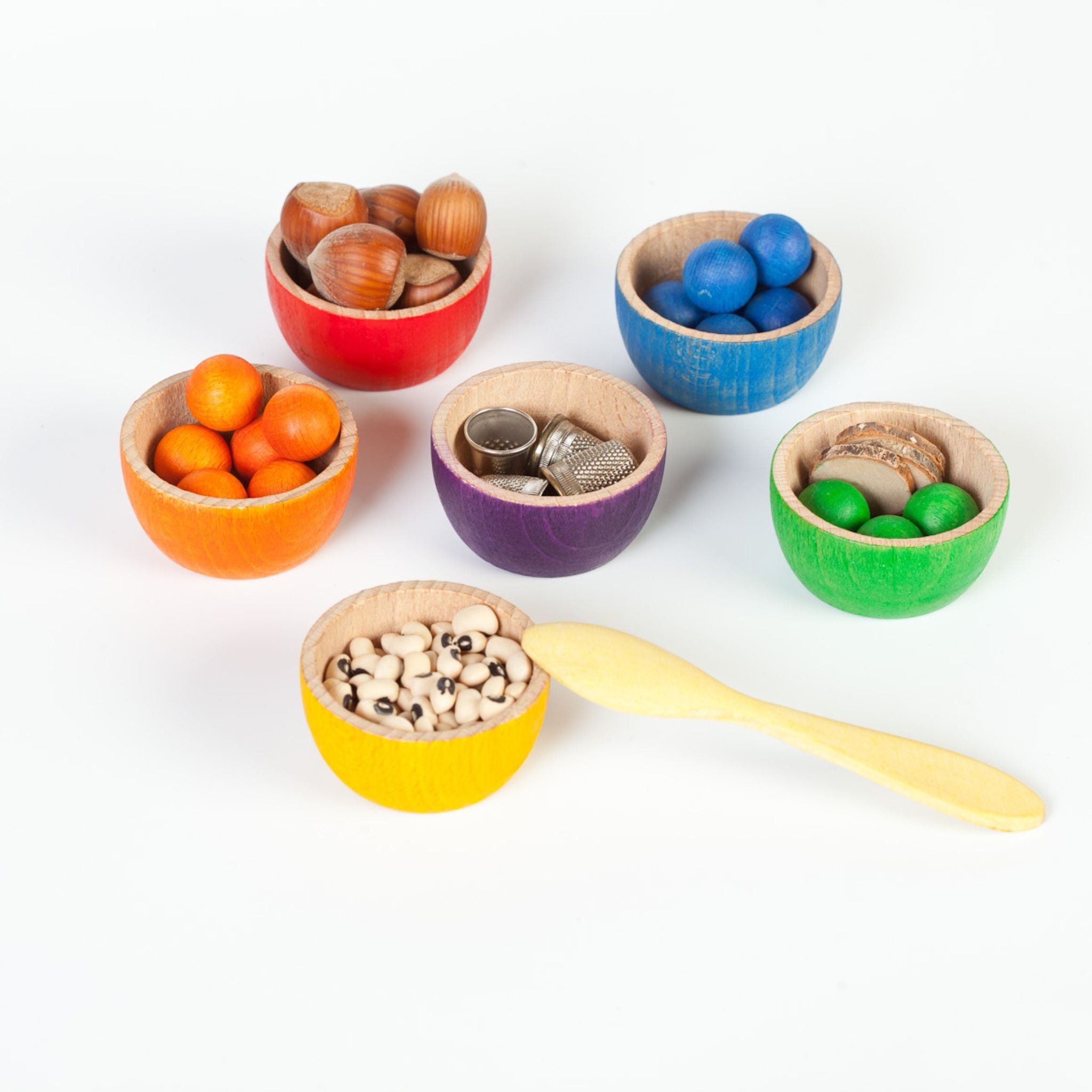 Grapat Wooden Bowls and Marbles Set With Tweezers and Bowls Filled