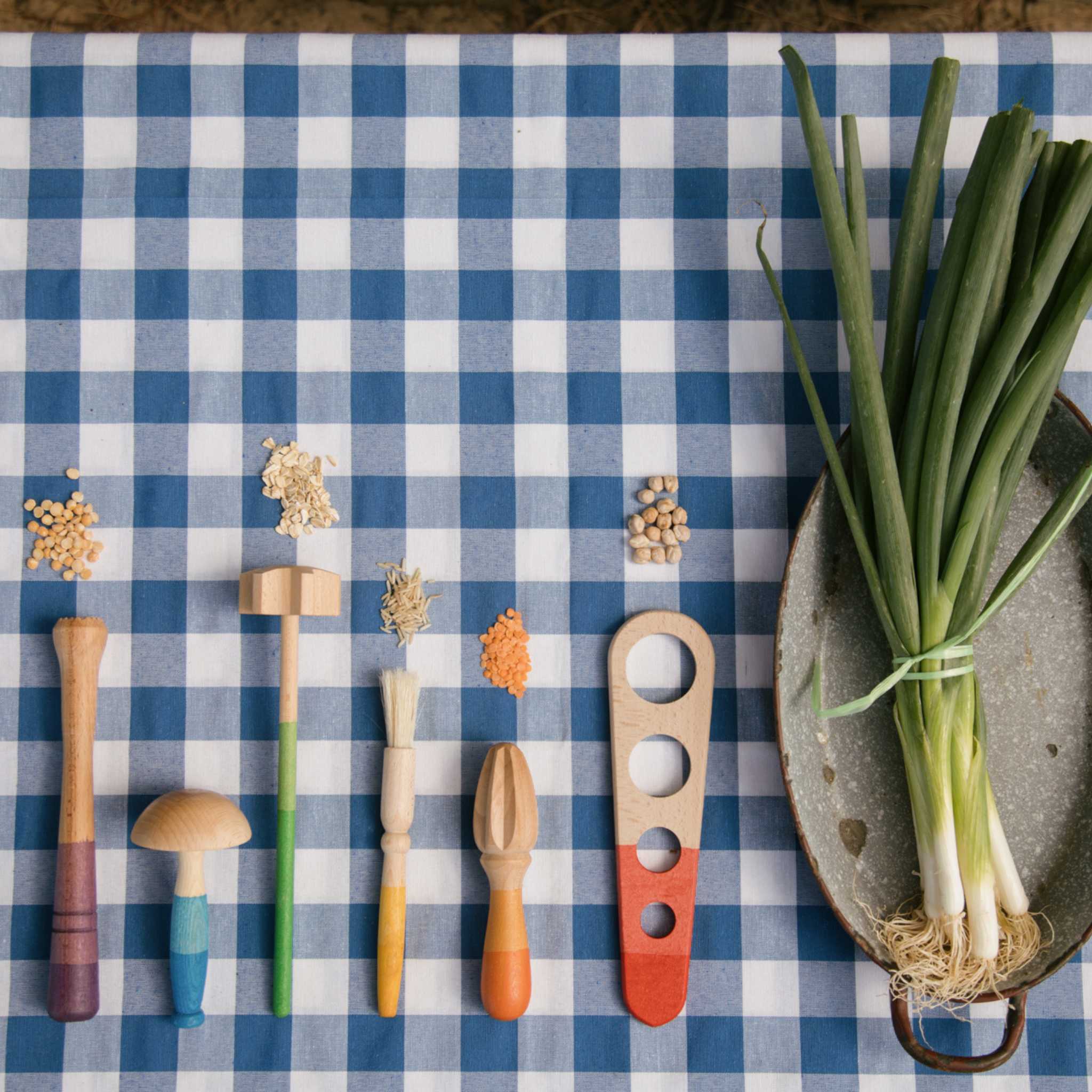 Grapat Tools Styled On Check Table Cloth With Pulses