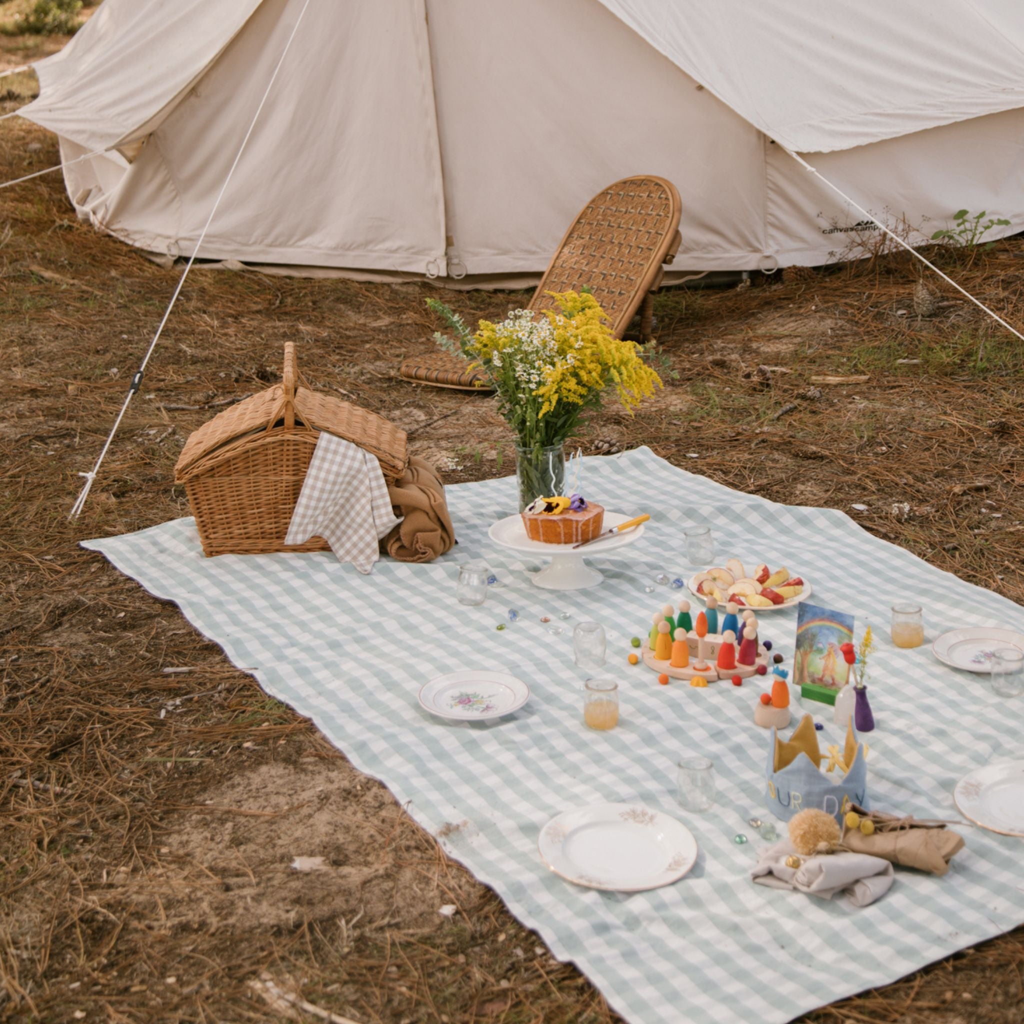 Grapat Your Day - Pieces On Picnic Blanket In Front Of Tent