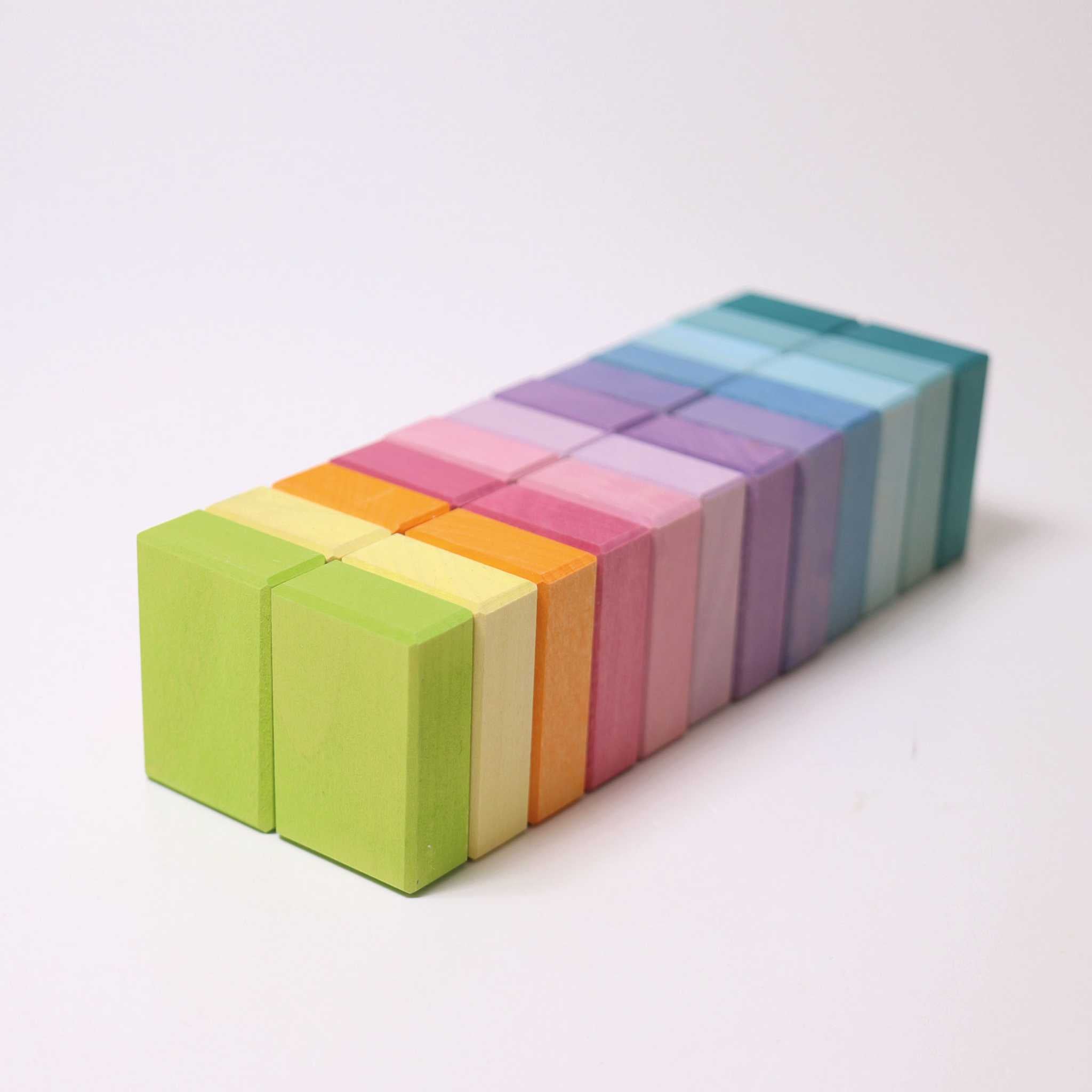  Grimm's Pastel Duo Building Blocks - Coloured Blocks Lined Up