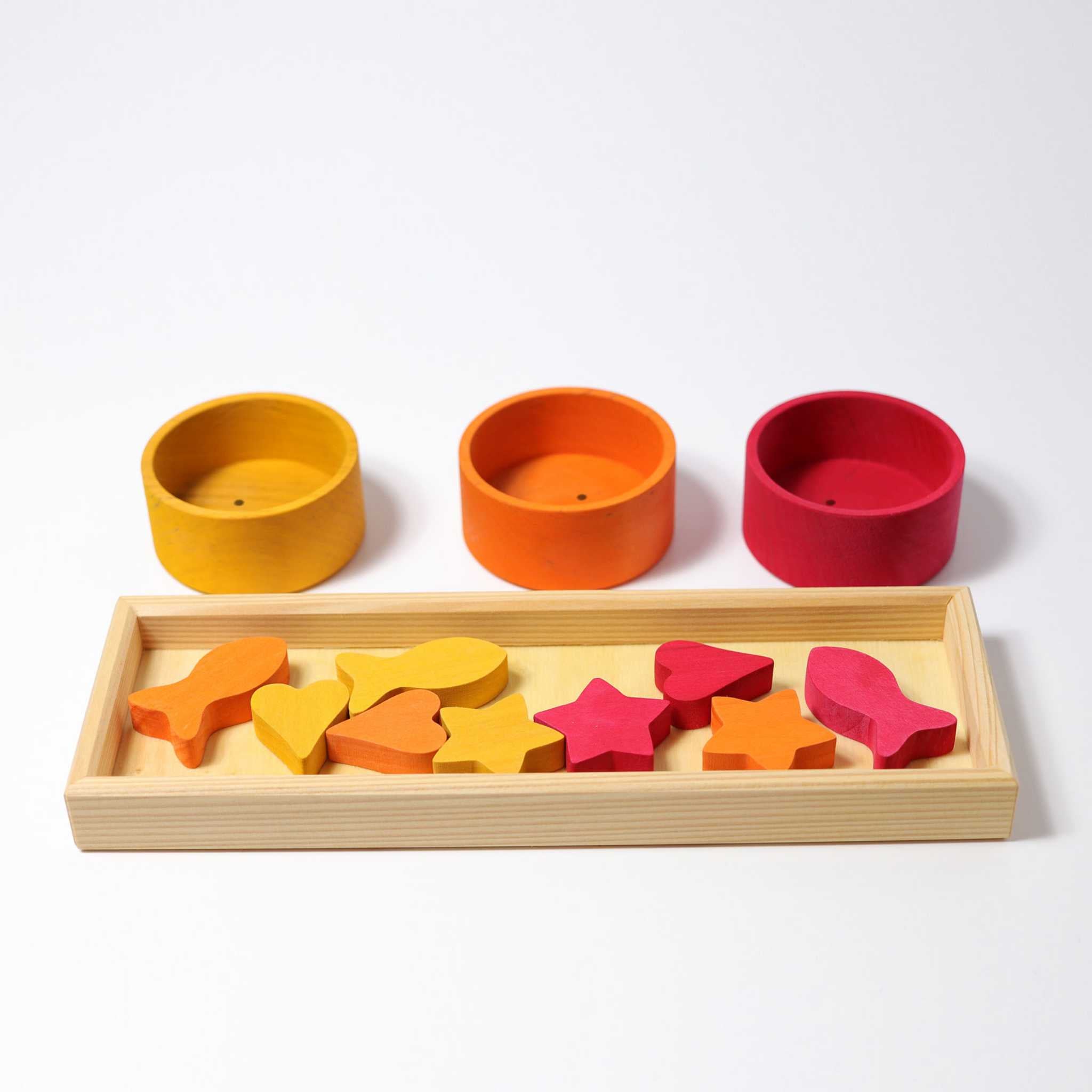 Grimm's Rainbow Bowls Sorting Game Pieces in Tray with Bowls