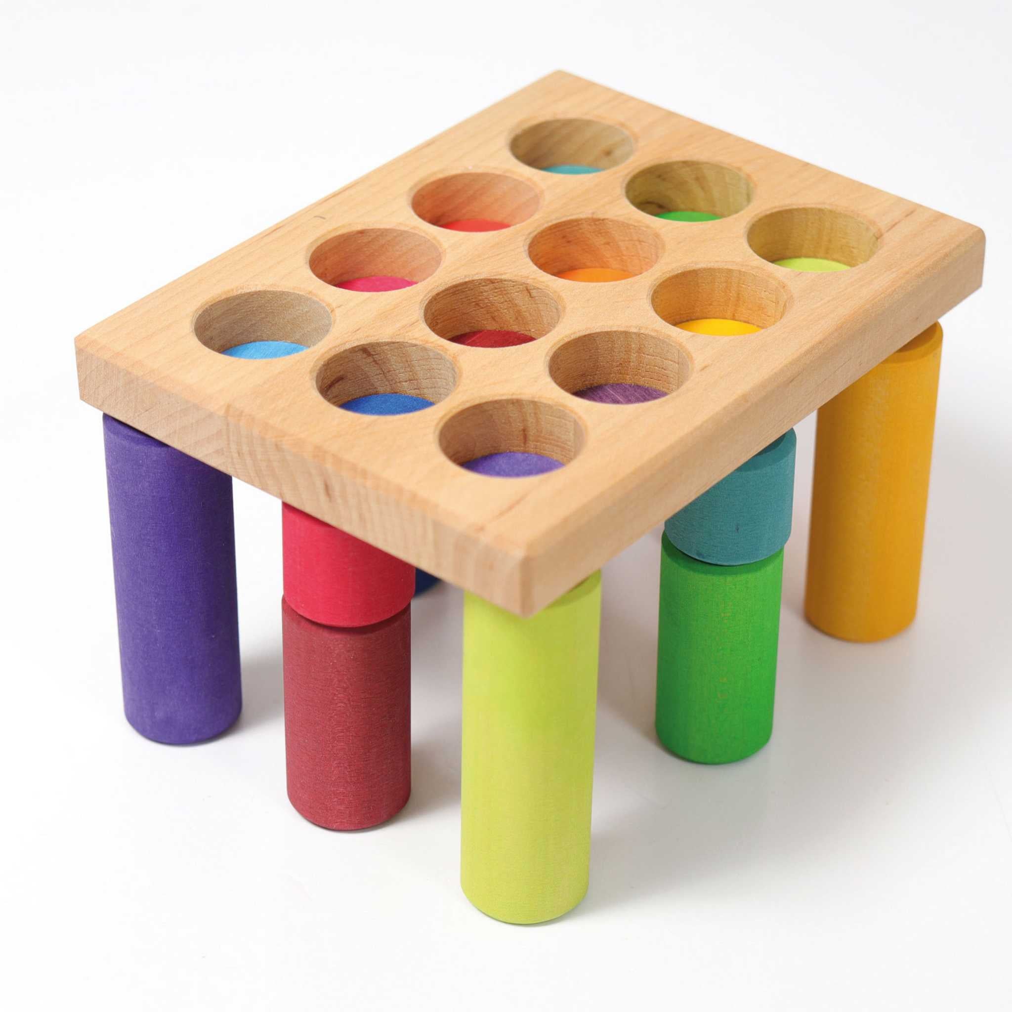 Grimm's Stacking Game Small Rainbow Rollers Tray on Rollers