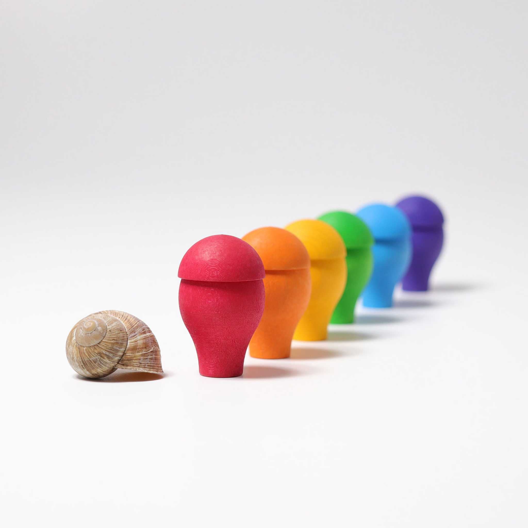 Grimm's Wooden Rainbow Mushrooms with Lids On