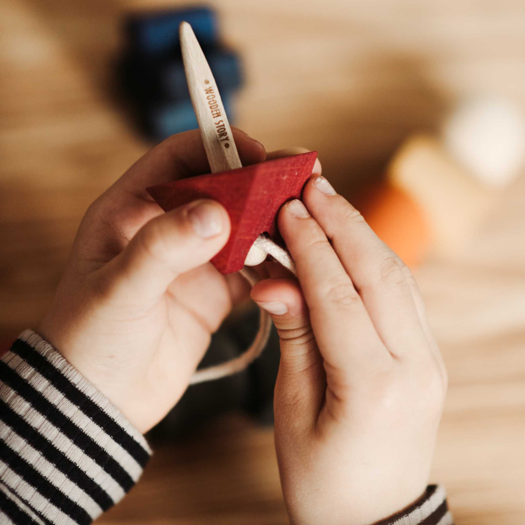 Hand Threading Red Block With Wooden Story Needle