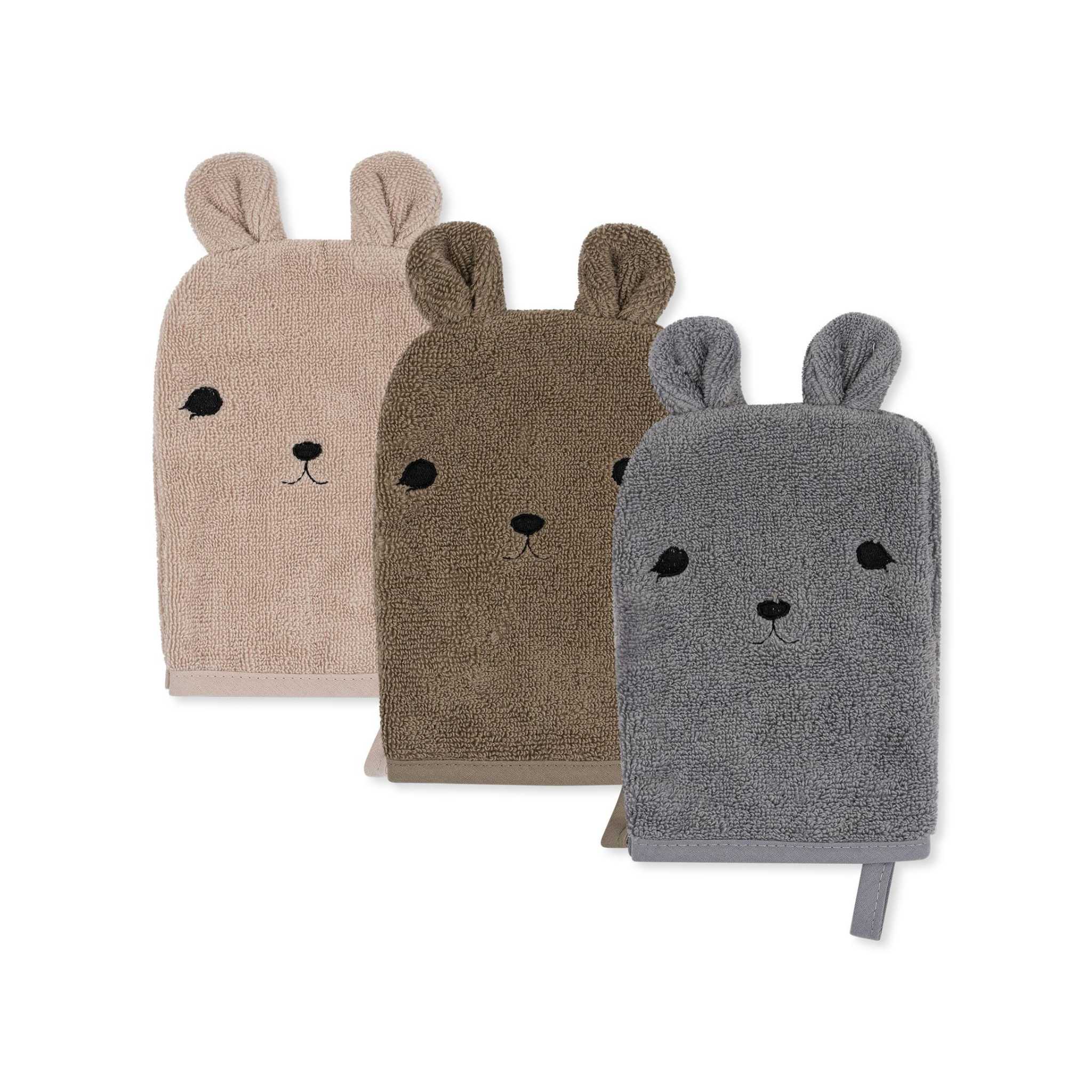 Konges Slojd Washcloths 3 Pack Bear Taupe