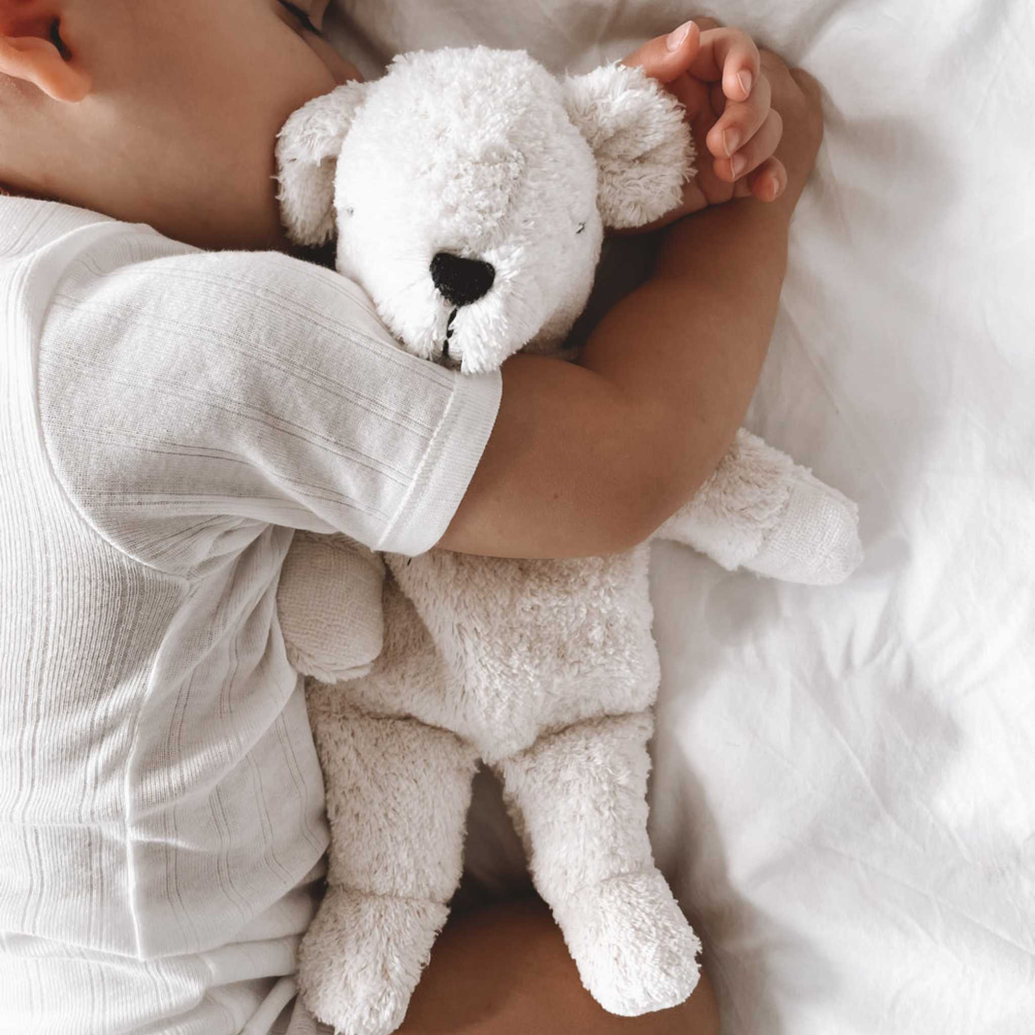 Little Boy Cuddling Senger Naturwelt Cuddly Animal Polar Bear Hot Water Bottle