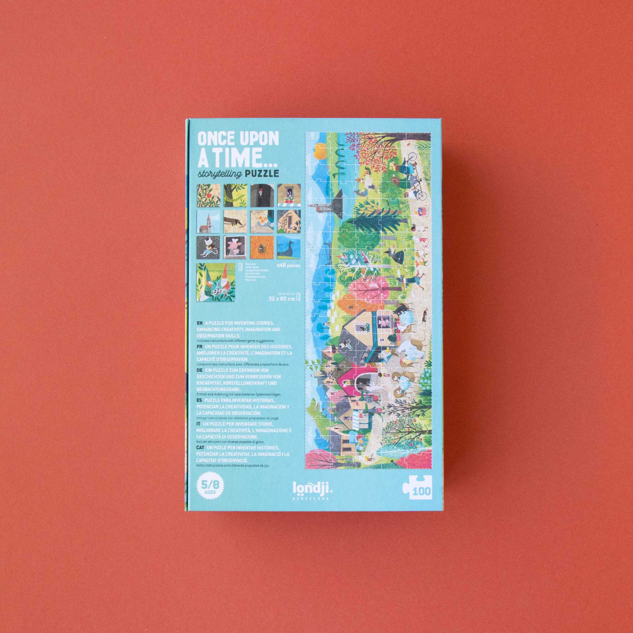 Once Upon A Time Jigsaw Age 5 Plus - Back of Packaging On Red Backhground