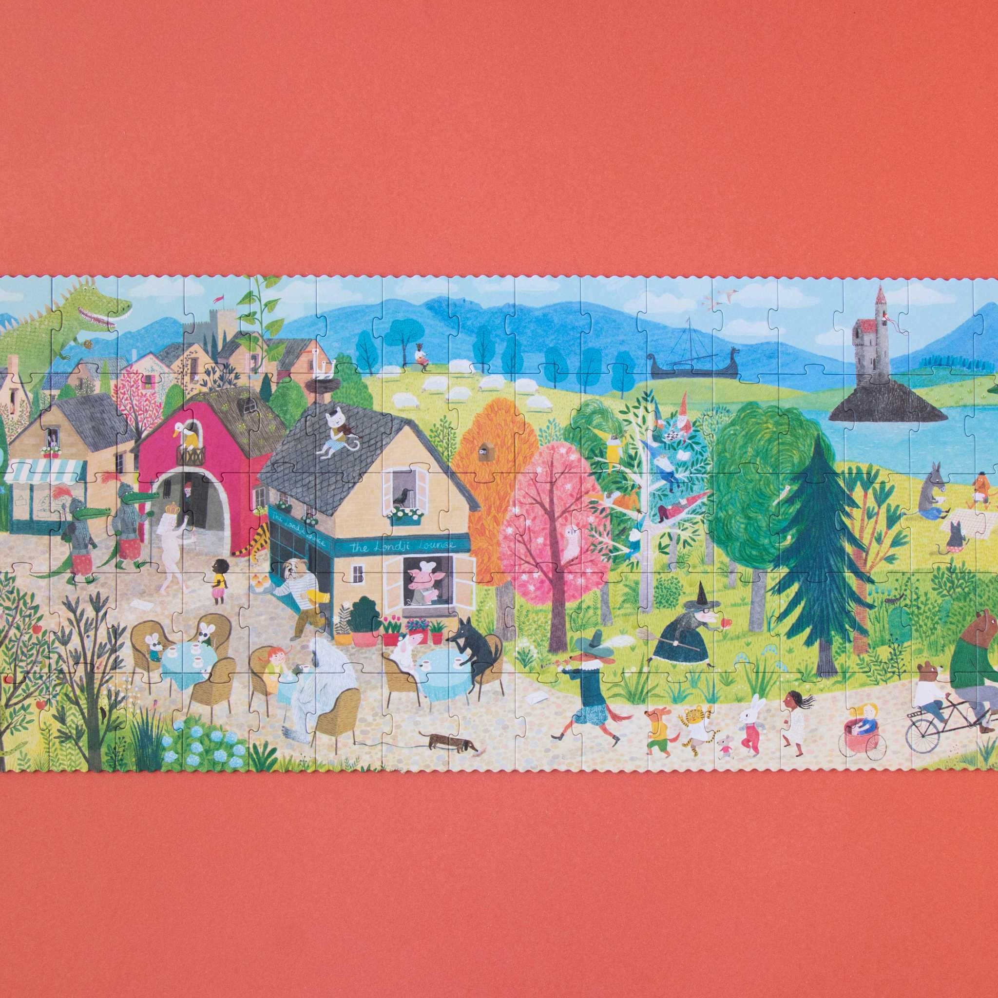 Once Upon A Time Jigsaw Age 5 Plus - Completed Puzzle On Red Background