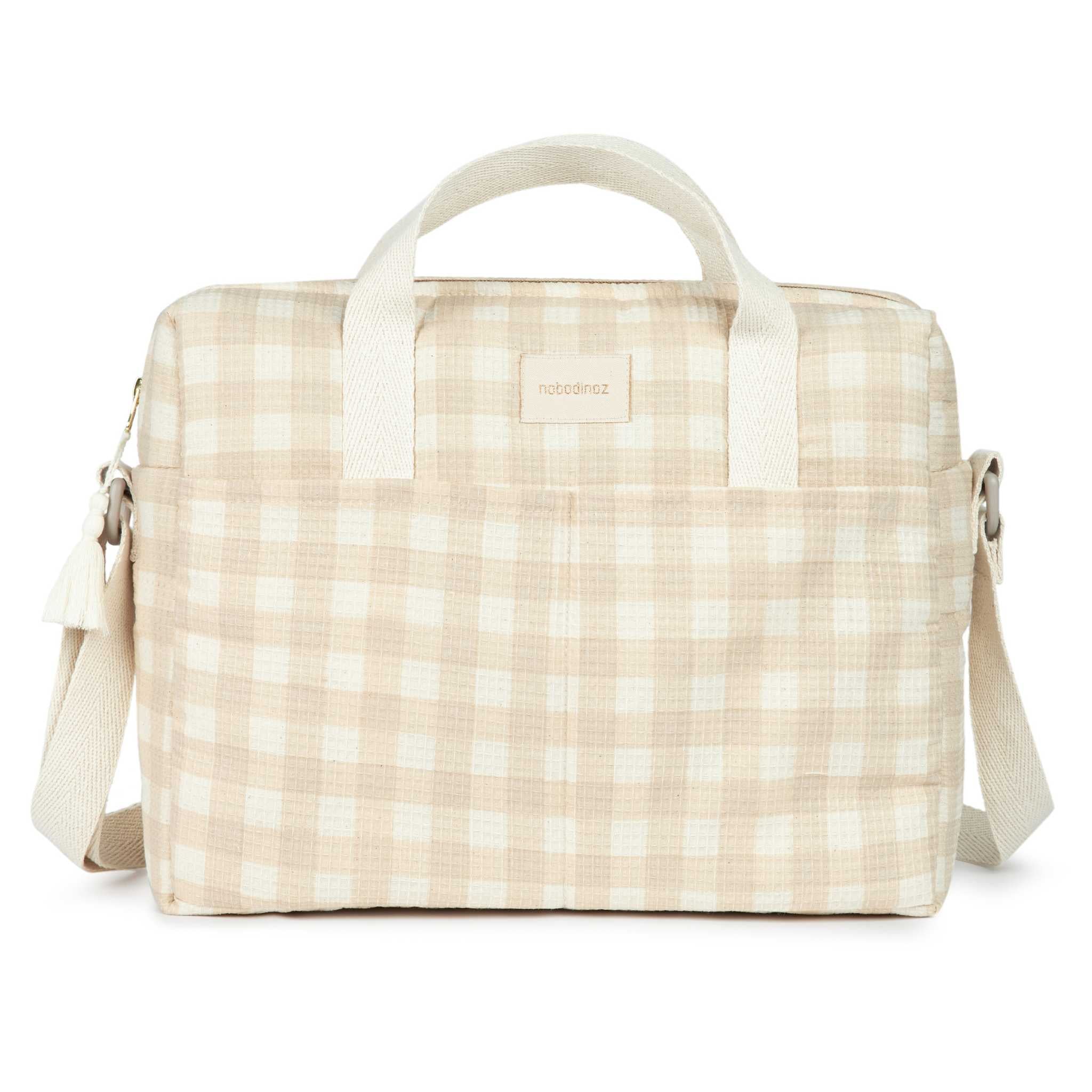 Nobodinoz Gala Changing Bag in Ivory Checks Oskoe