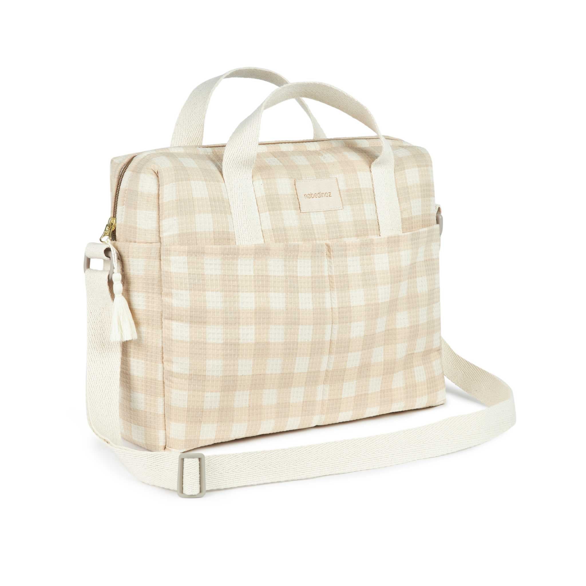 Nobodinoz Gala Changing Bag - Ivory Checks - Side View