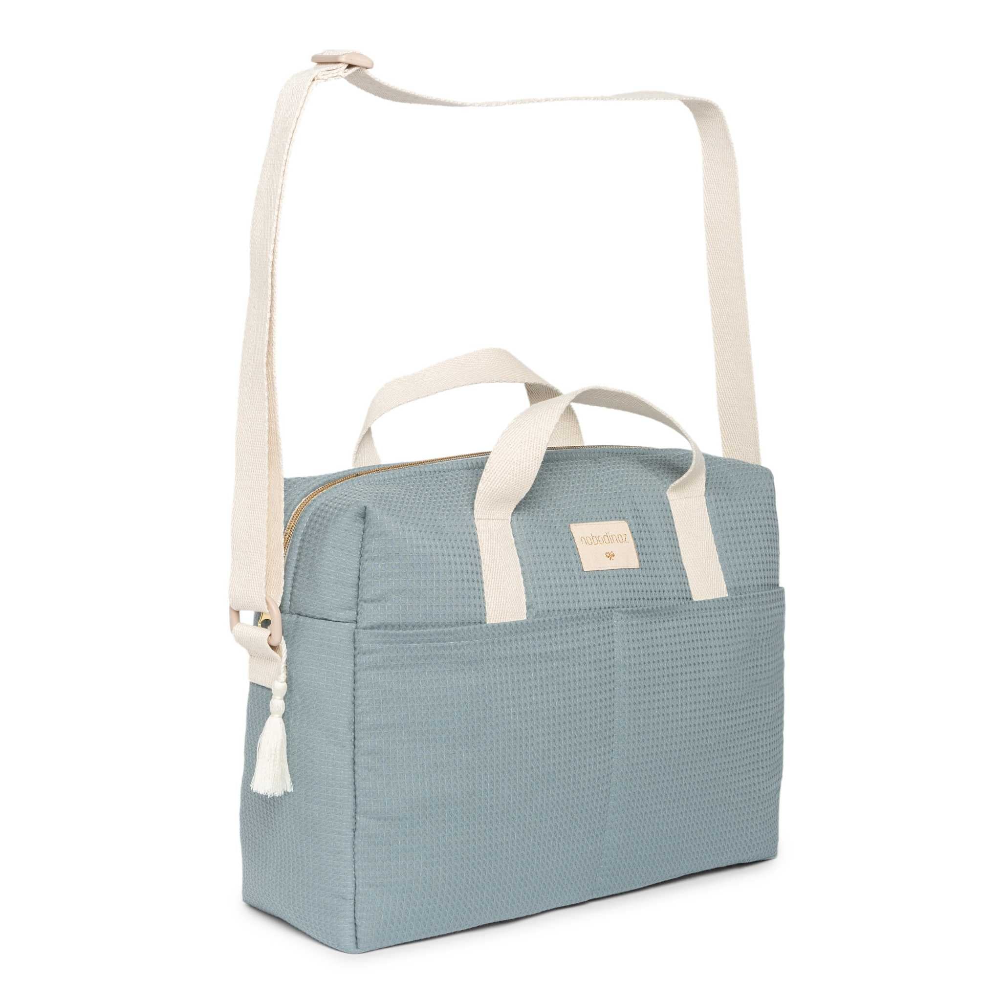 Nobodinoz Gala Changing Bag - Stone Blue - Full Bag - Handles Up
