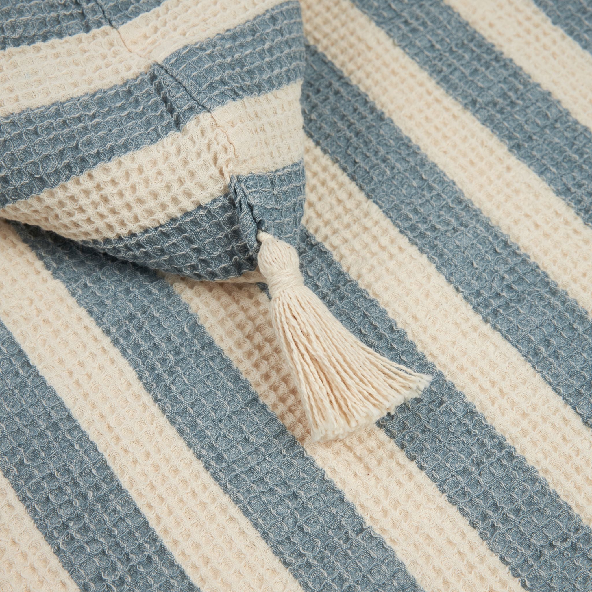 Nobodinoz Portofino Beach Poncho Blue Stripes Pompom Detail