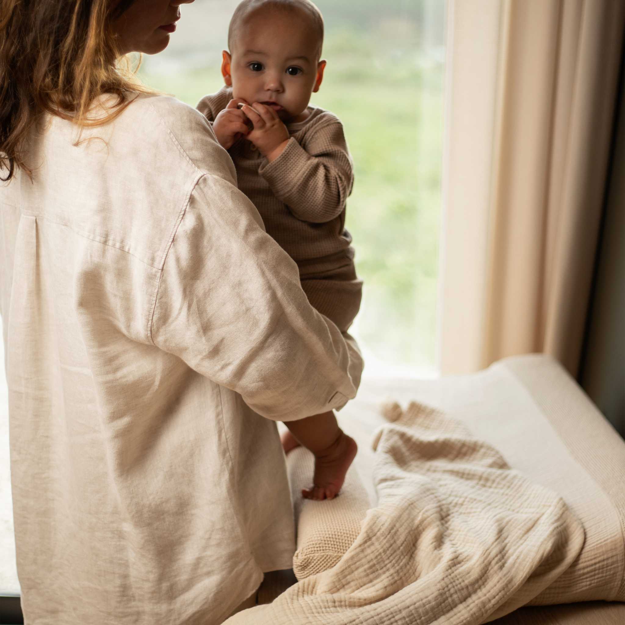 Nobodinoz Wabi Sabi Double Muslin Banket - Ginger - On Changing Pad