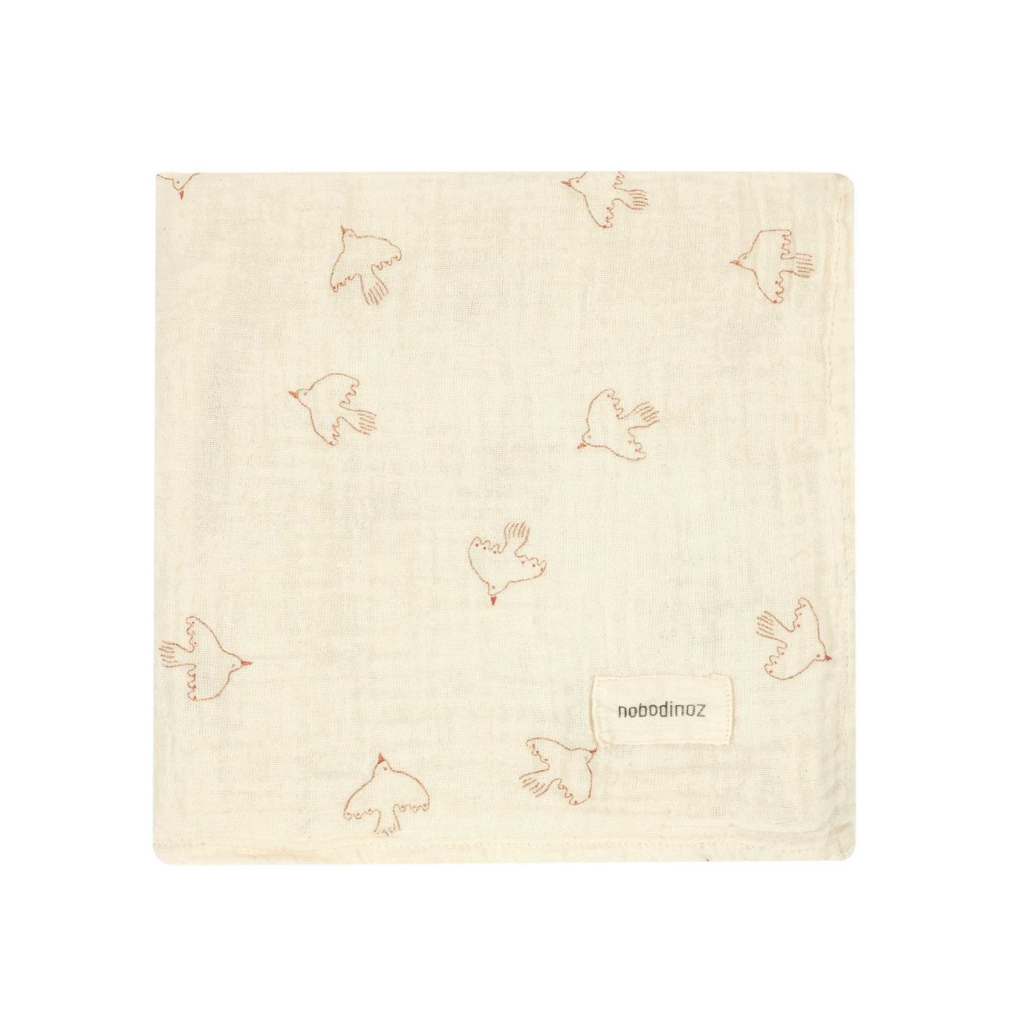 Nobodinoz Wabi Sabi Gift Swaddle - Brown Hoshi Birds - Flat