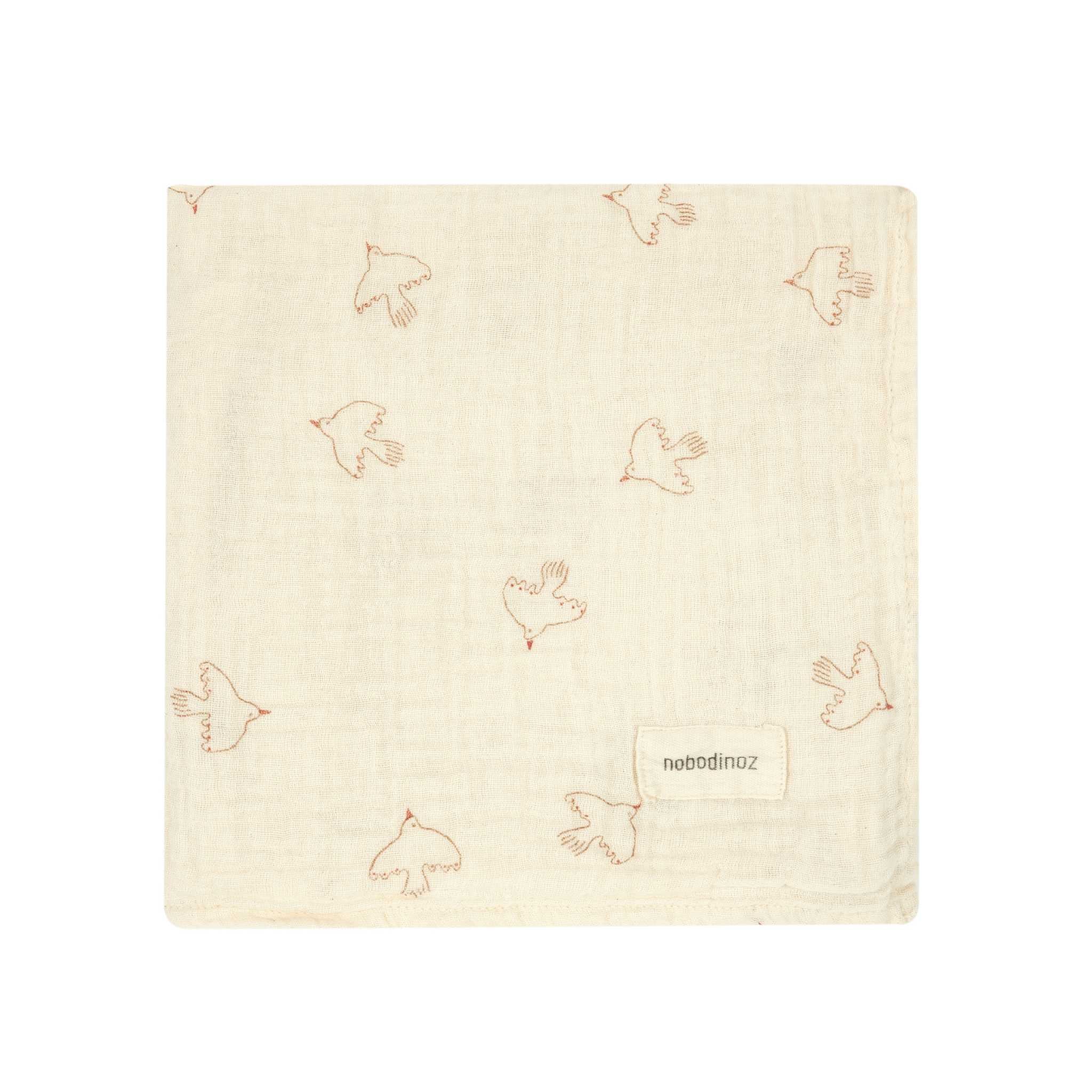 Nobodinoz Wabi Sabi Gift Swaddle - Brown Hoshi Birds - Flat