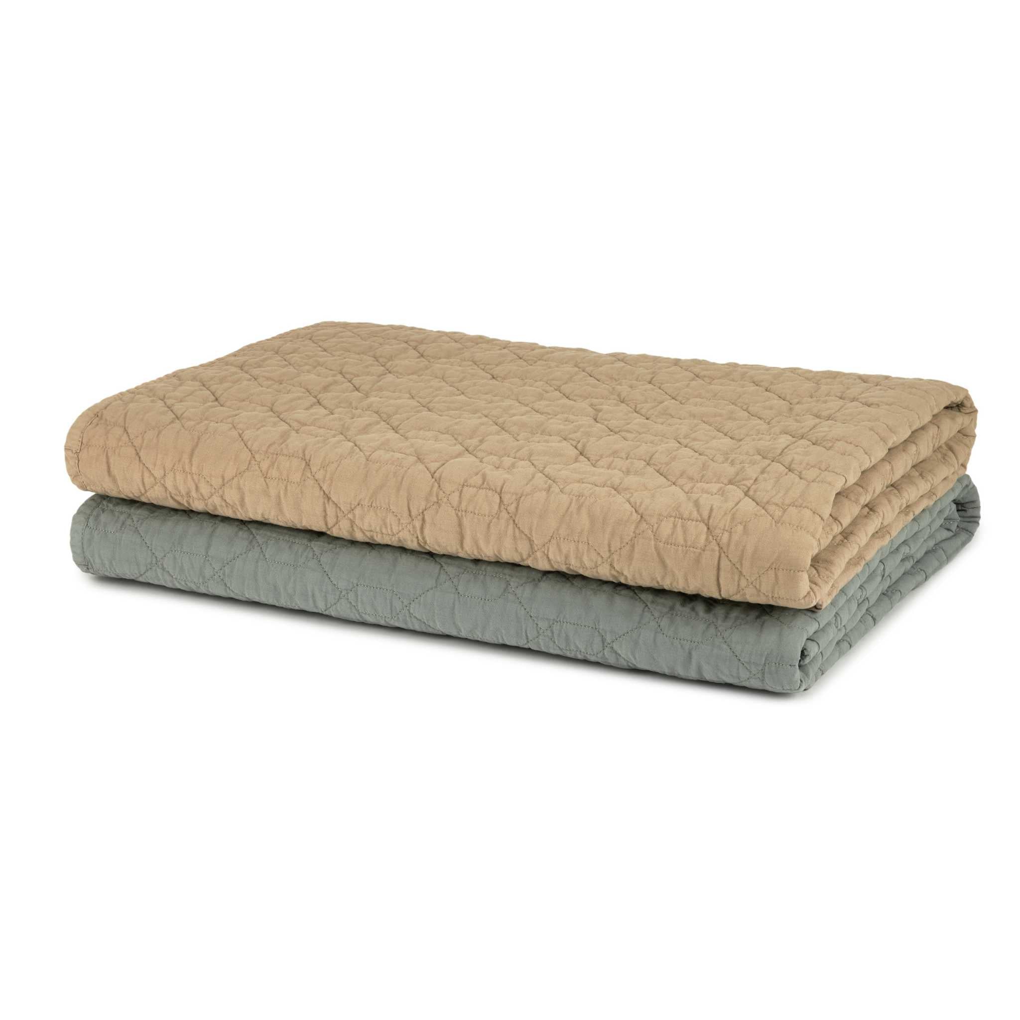 Nobodinoz Wabi Sabi Quilted Blanket Sesame - Stacked With Azure