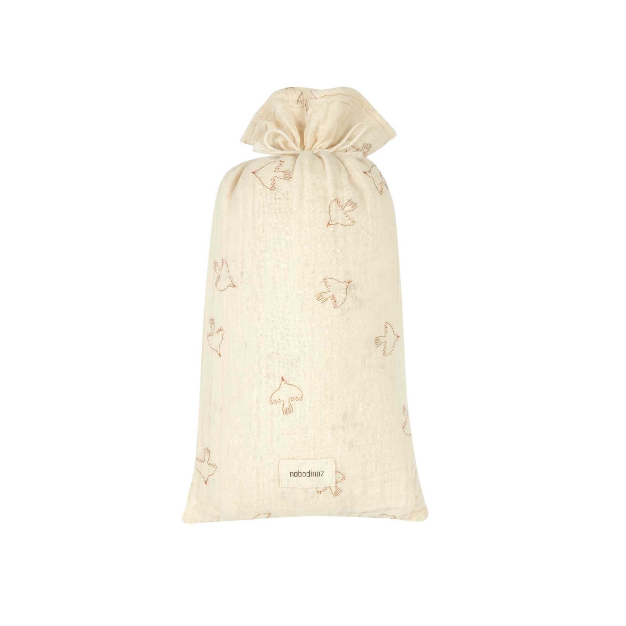Nobodinoz Wabi Sabi Toddler Bedding Set - Brown Hoshi Birds - Showing Bag