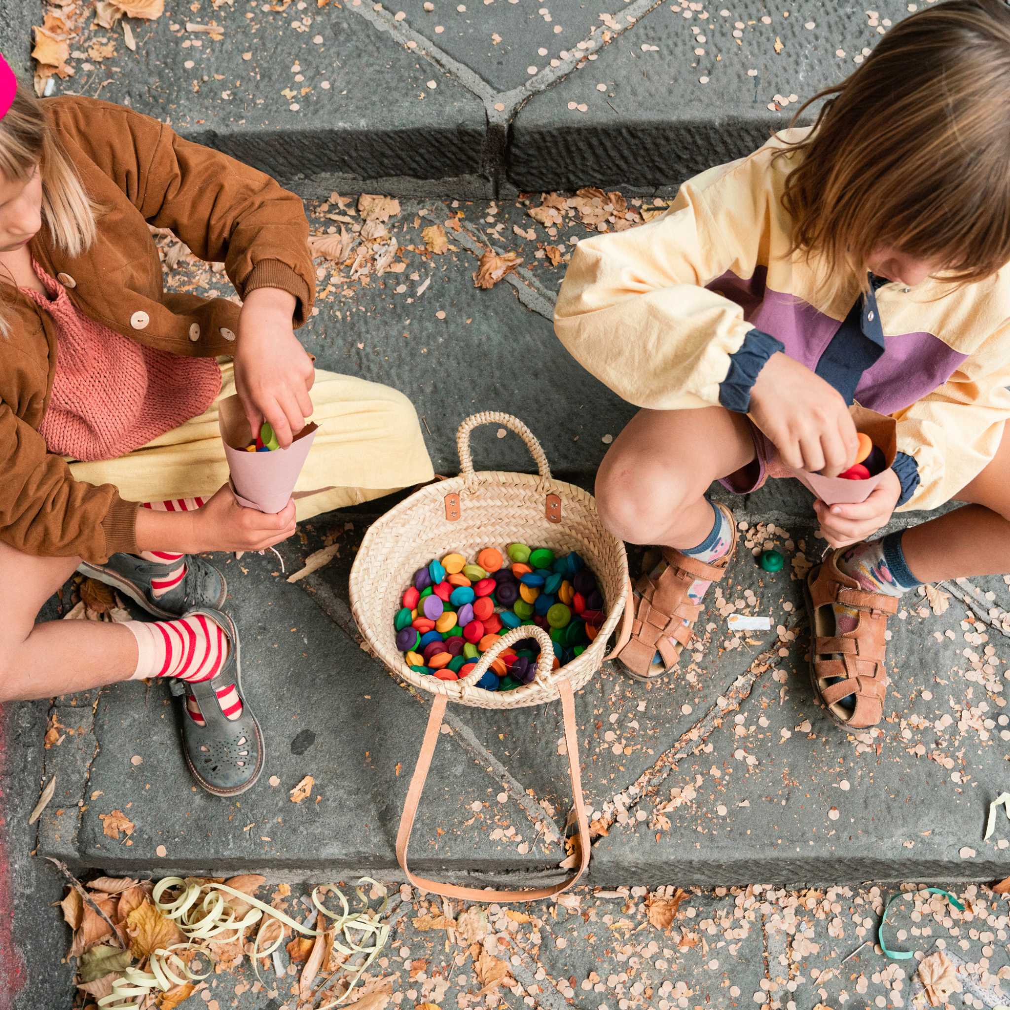 Two-Children-Playing-With-Grapat-Mandala-Rainbow-Flowers