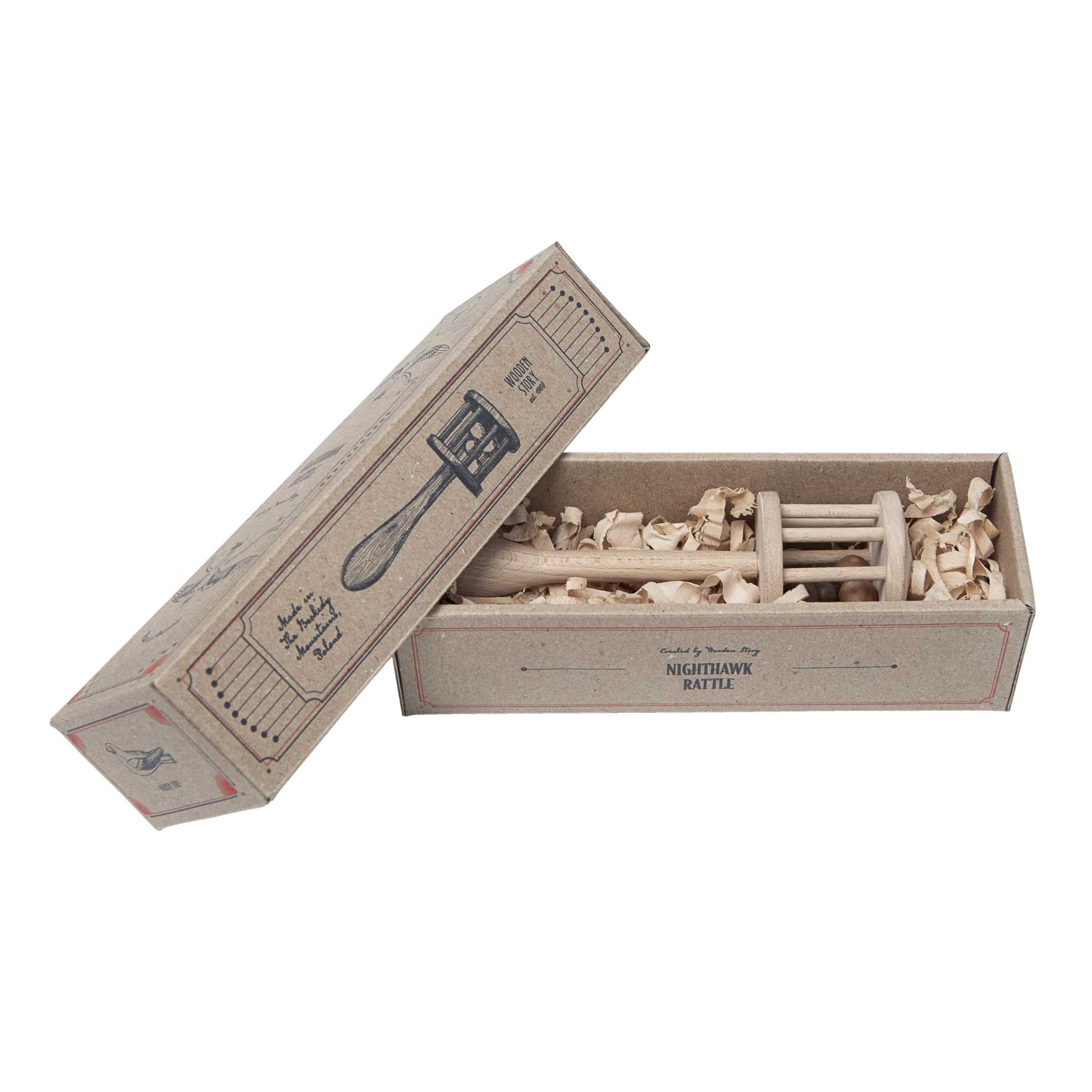 Wooden Story Nighthawk Rattle - Box Open