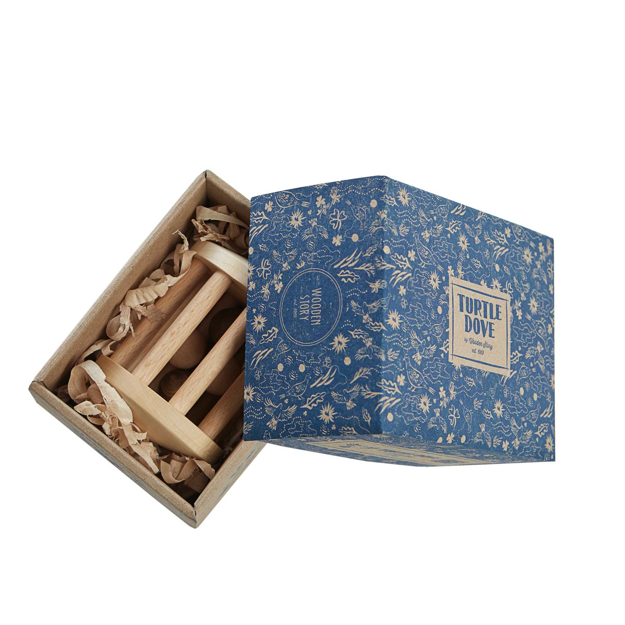 Wooden Story Turtle Dove Rattle - Box & Rattle