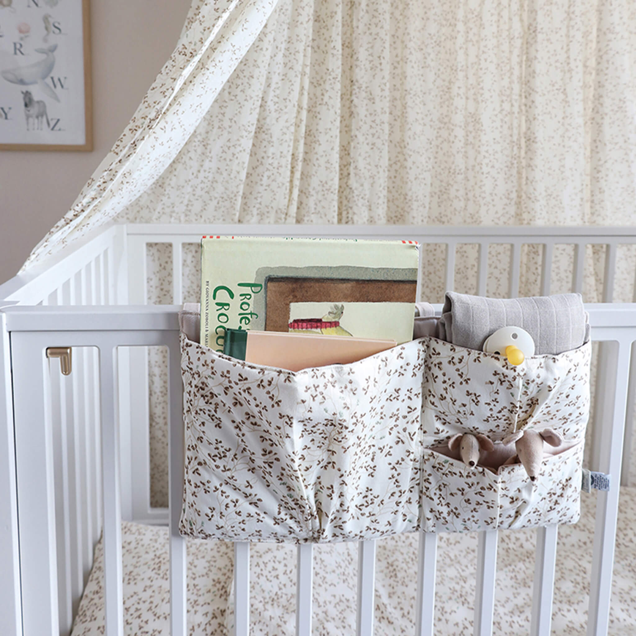 Cam Cam Copenhagen Bed Pocket in Lierre Print on Cot