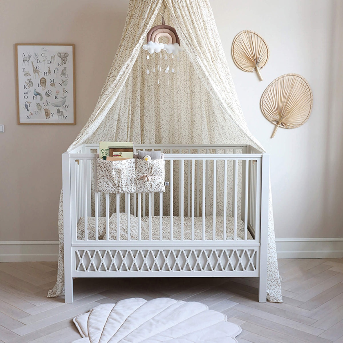 Cam Cam Copenhagen Bed Pocket in Lierre Print on Cot