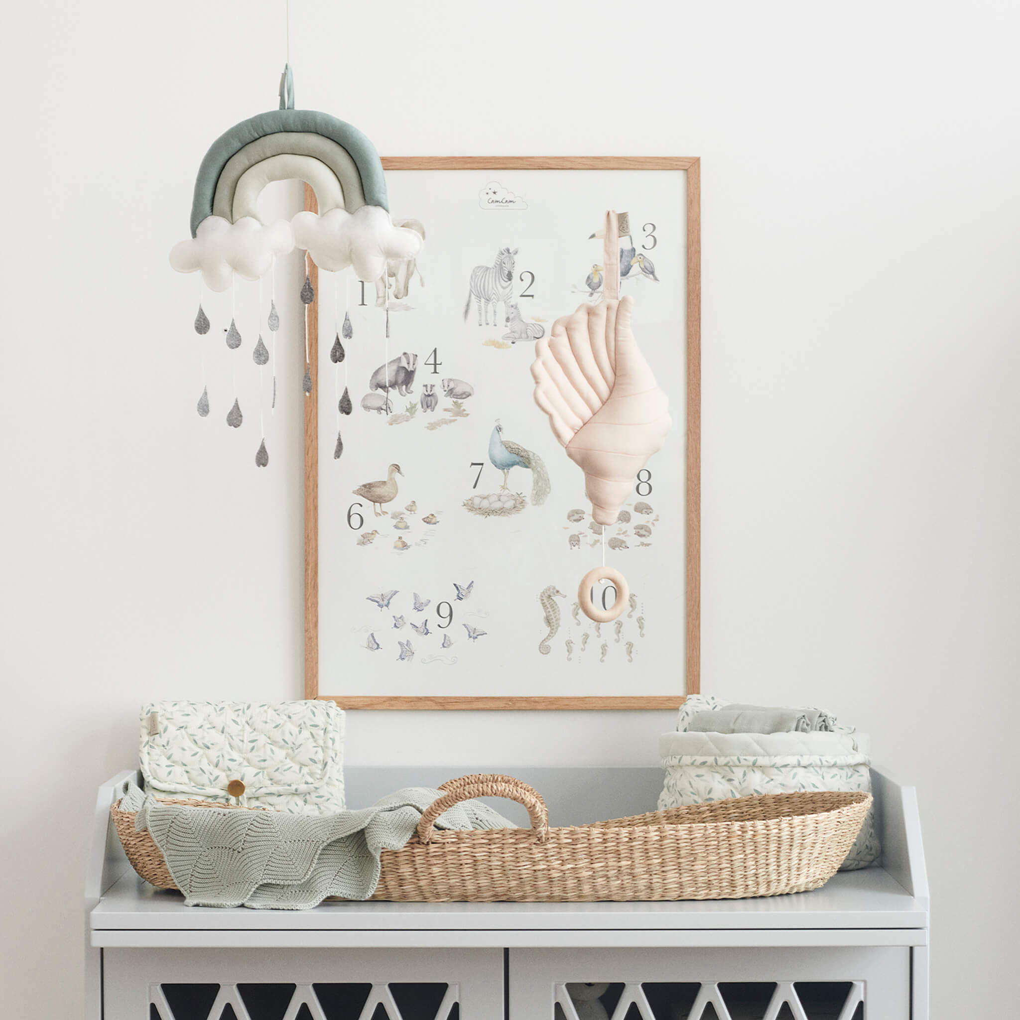 Cam Cam Copenhagen Rainbow Mobile in Dusty Green in Nursery
