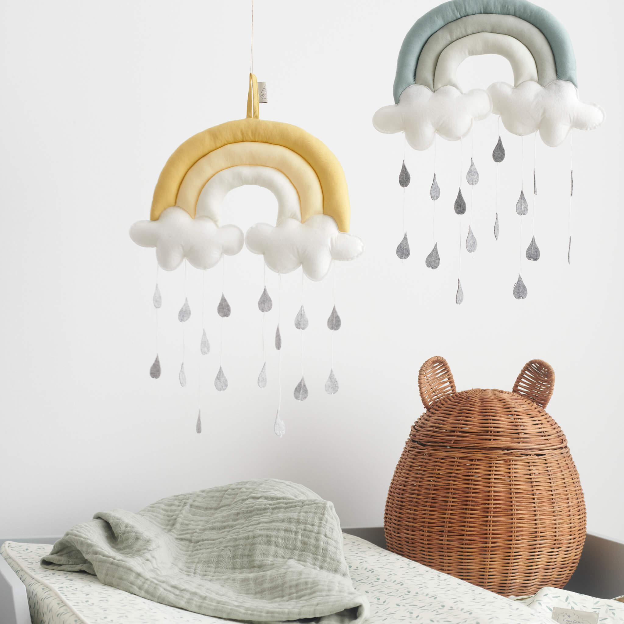 Cam Cam Copenhagen Rainbow Mobile in Dusty Green in Nursery