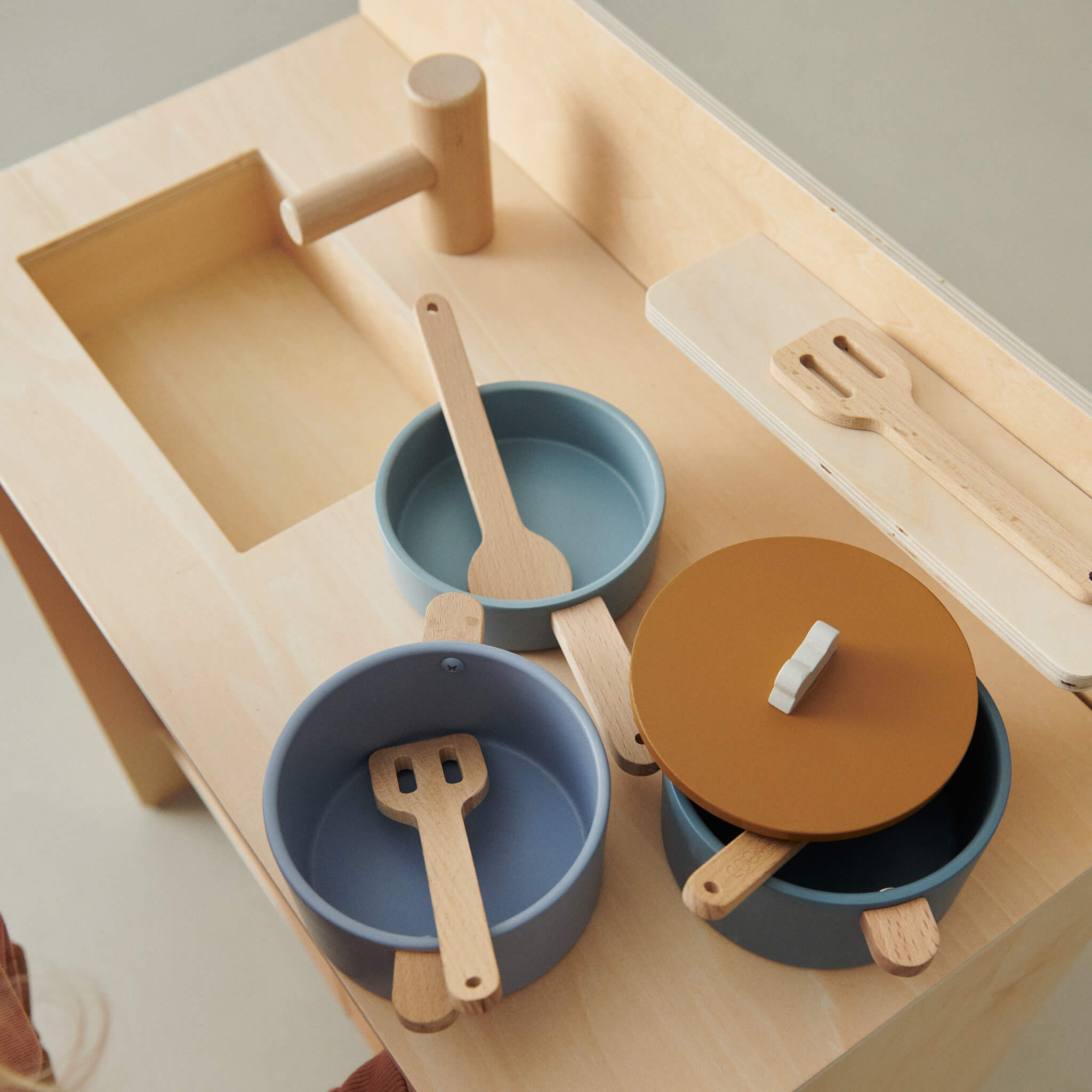 Liewood Antonio Wooden Play Cooking Set in Blue Multi Mix on Kitchen