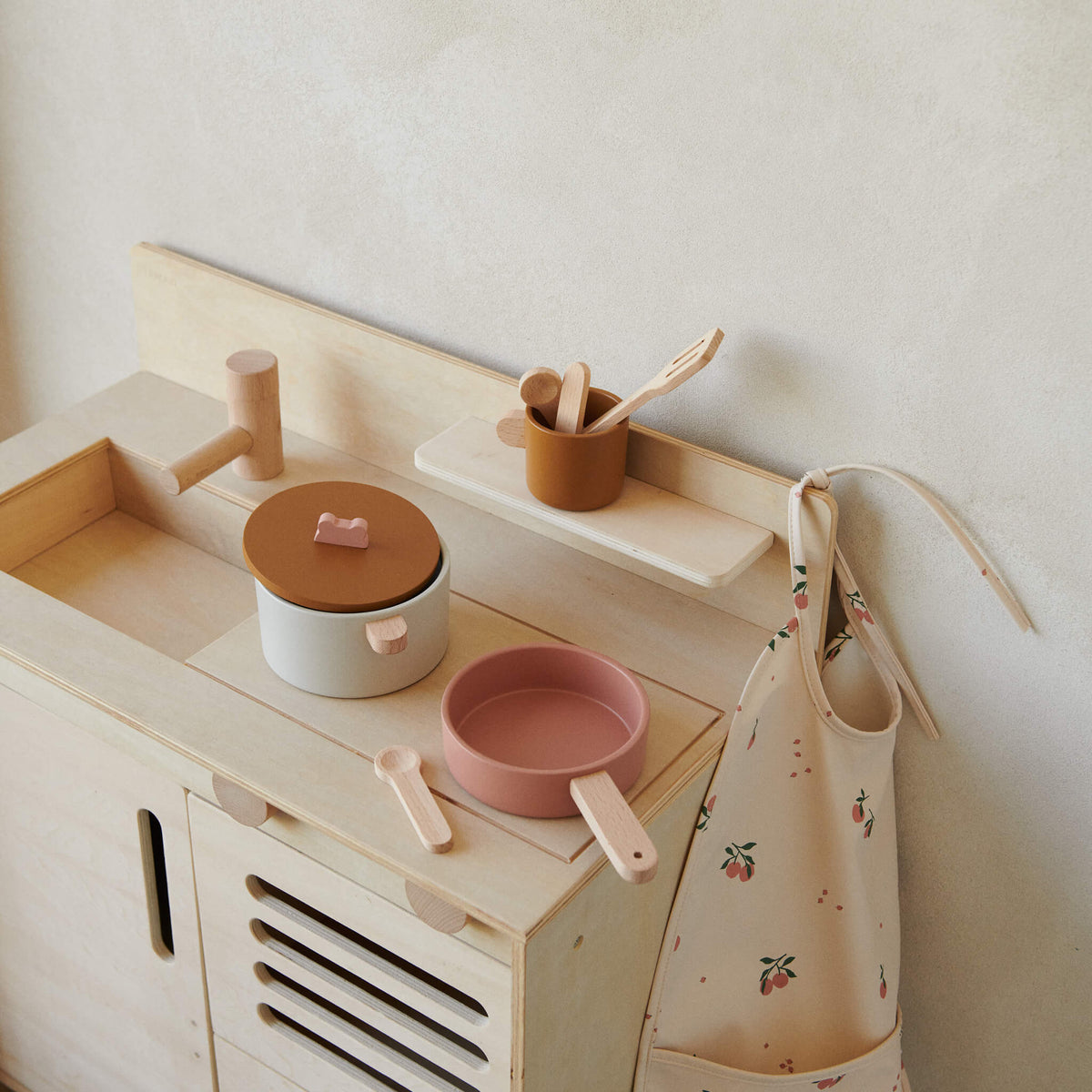 Liewood Antonio Wooden Play Cooking Set in Rose Multi Mix on Kitchen