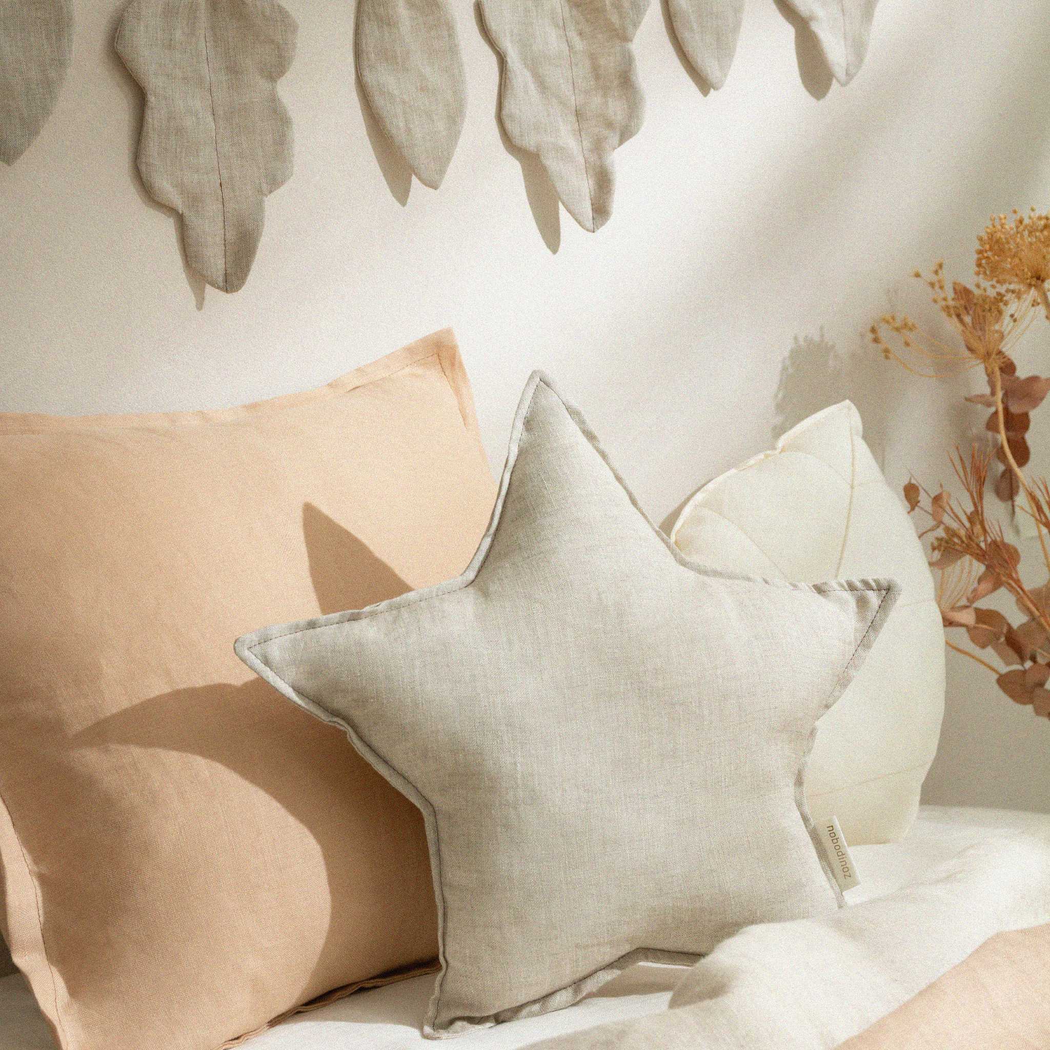 Nobodinoz Lin Francais Star Cushion in Greige