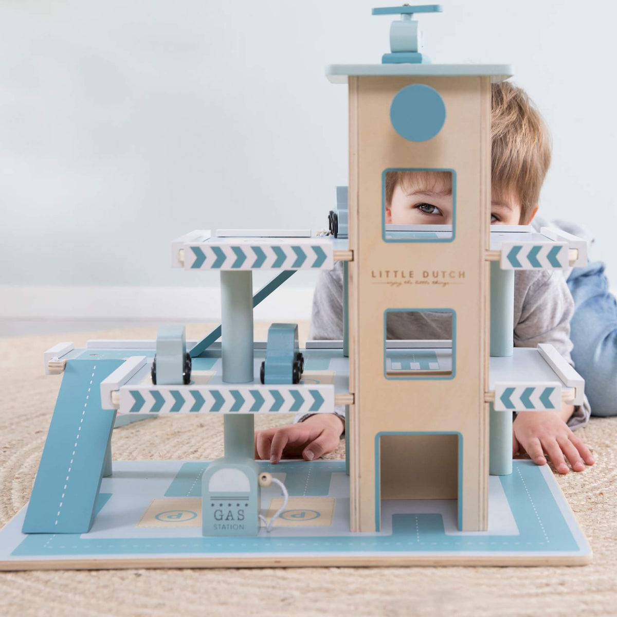 Blue Wooden Car Garage