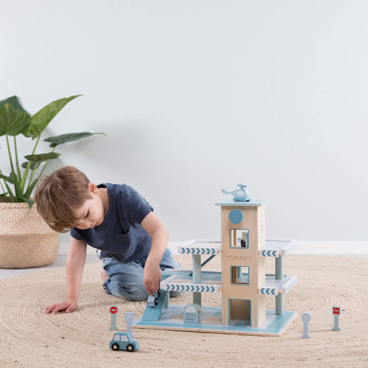 Blue Wooden Car Garage