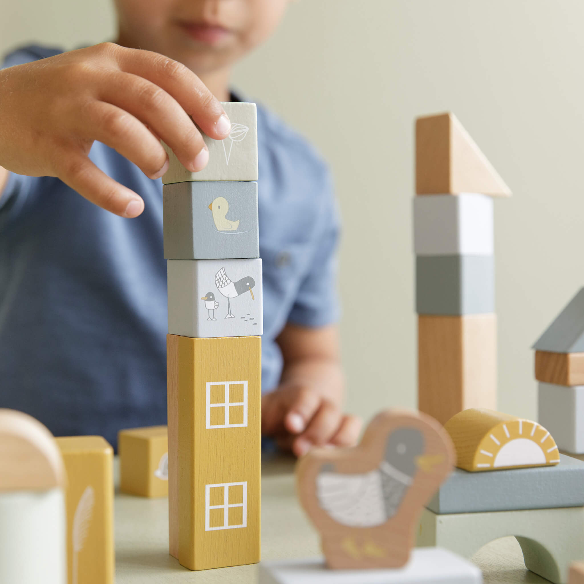 Little Dutch Blue Wooden Building Blocks In Bucket