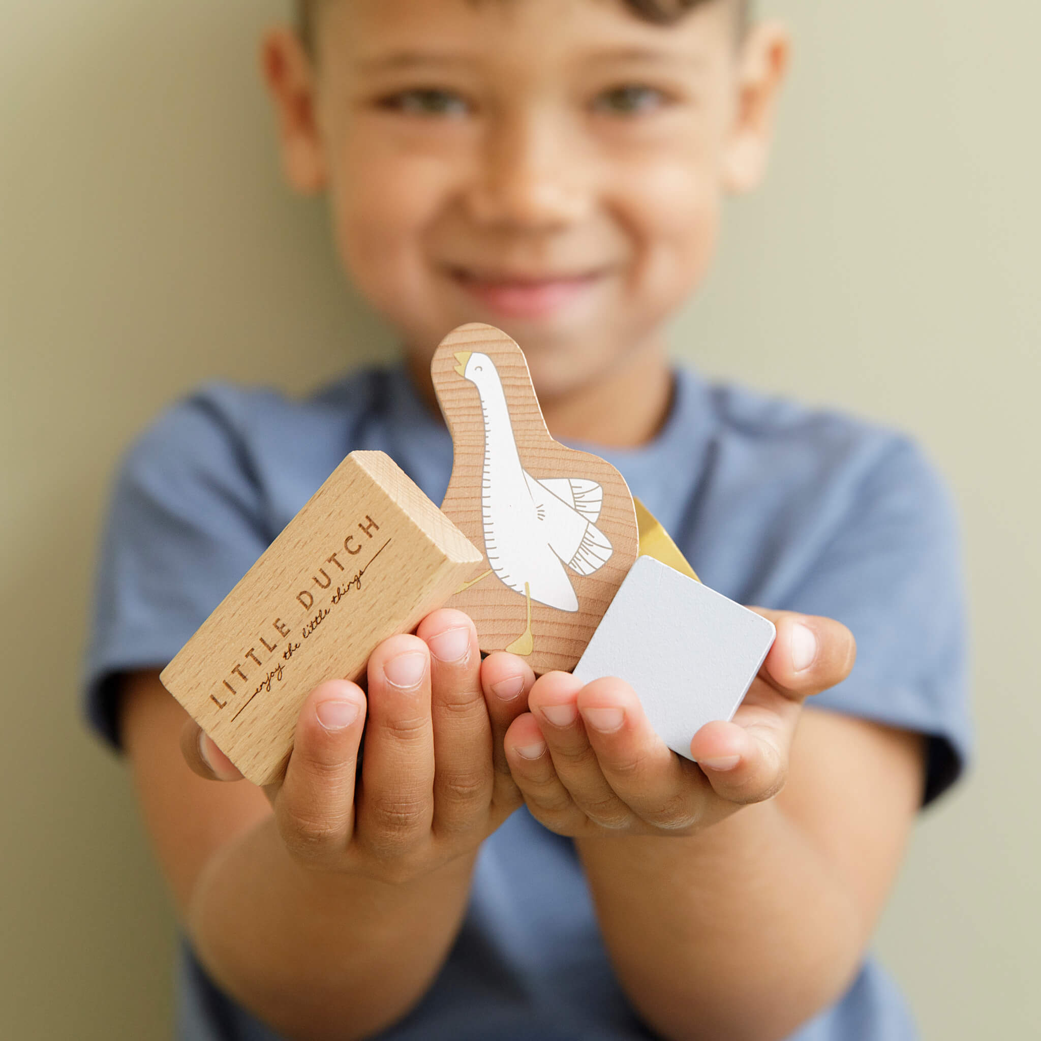 Little Dutch Blue Wooden Building Blocks In Bucket