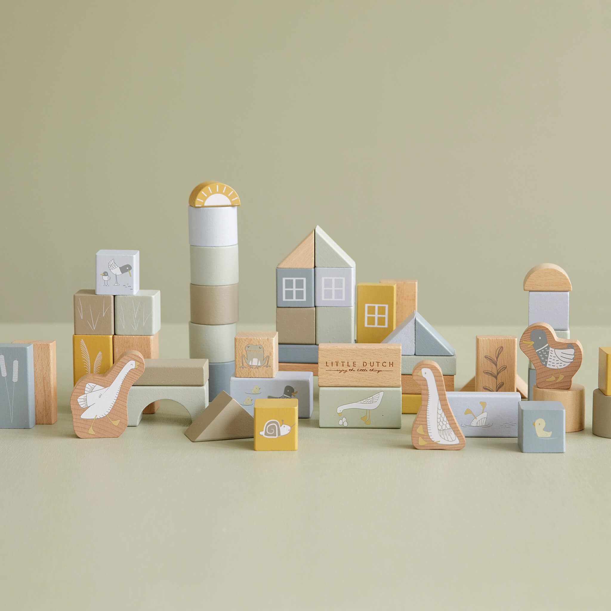 Little Dutch Blue Wooden Building Blocks In Bucket