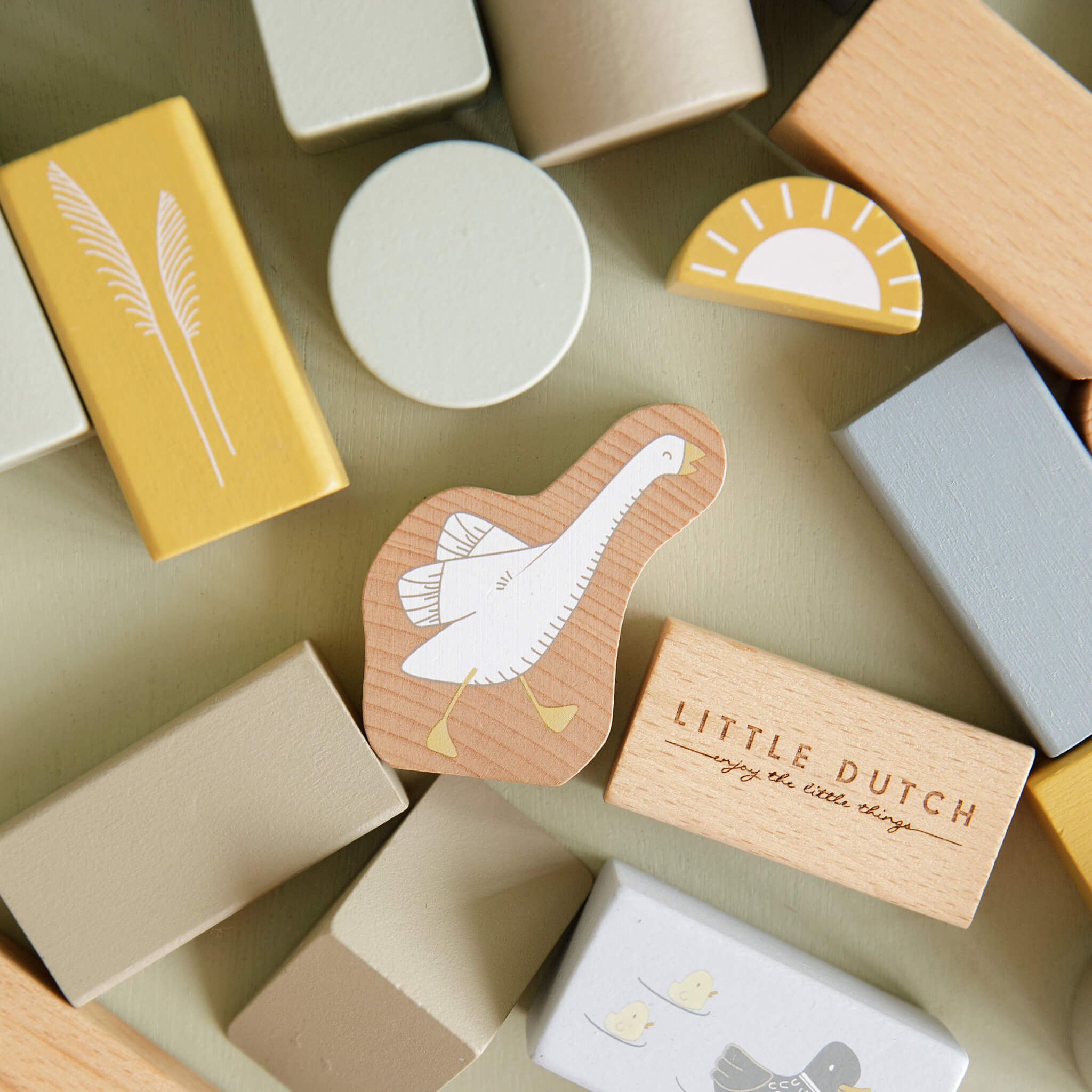 Little Dutch Blue Wooden Building Blocks In Bucket