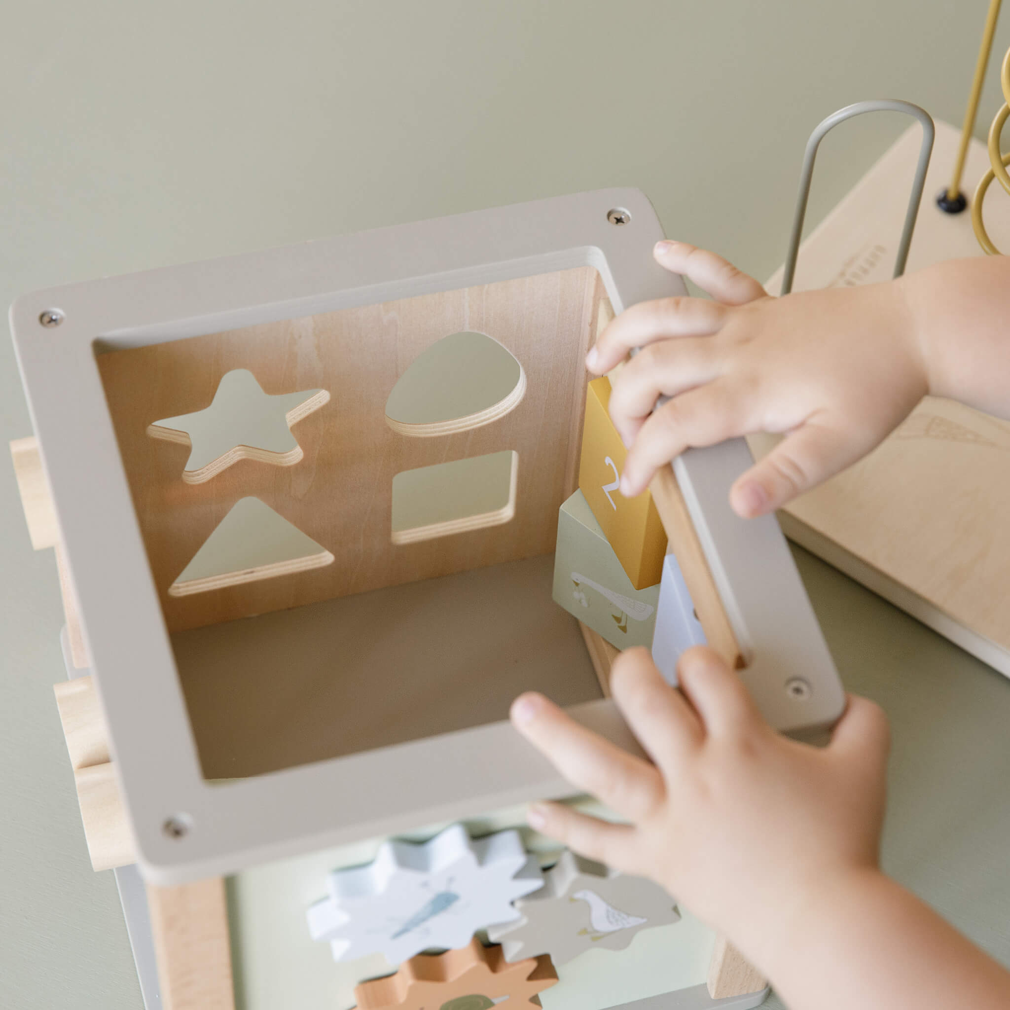 Little Dutch Wooden Activity Cube Toy in Little Goose Design Details