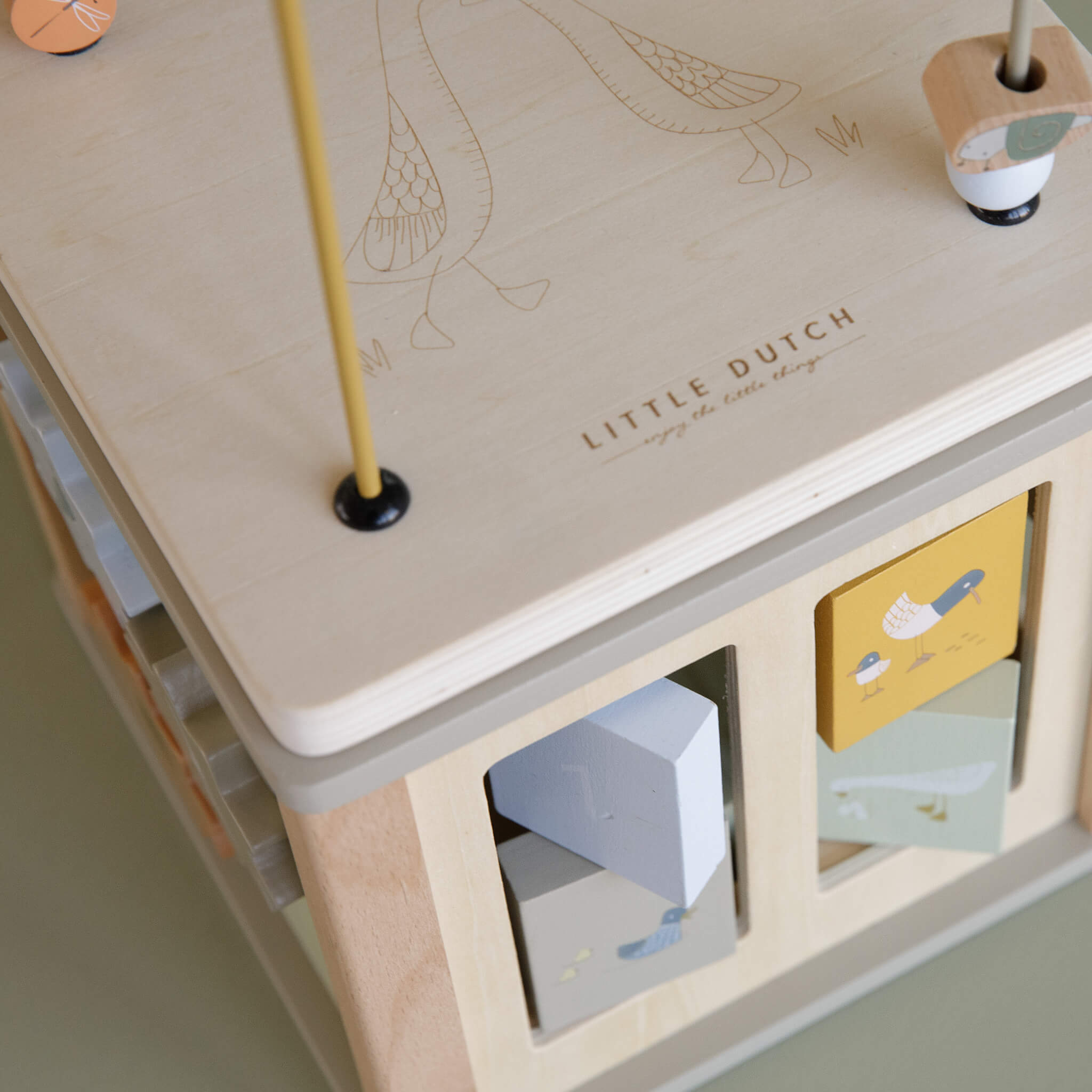 Little Dutch Wooden Activity Cube Toy in Little Goose Design Details