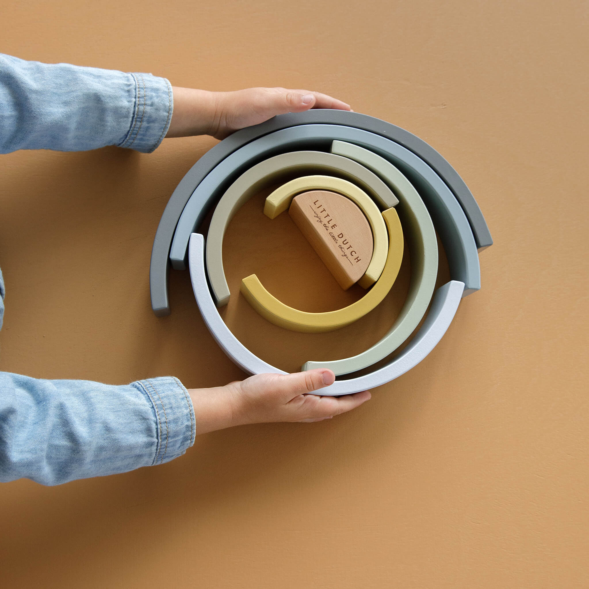 Little Dutch Wooden Rainbow Stacker in Blue. Stacking Toy