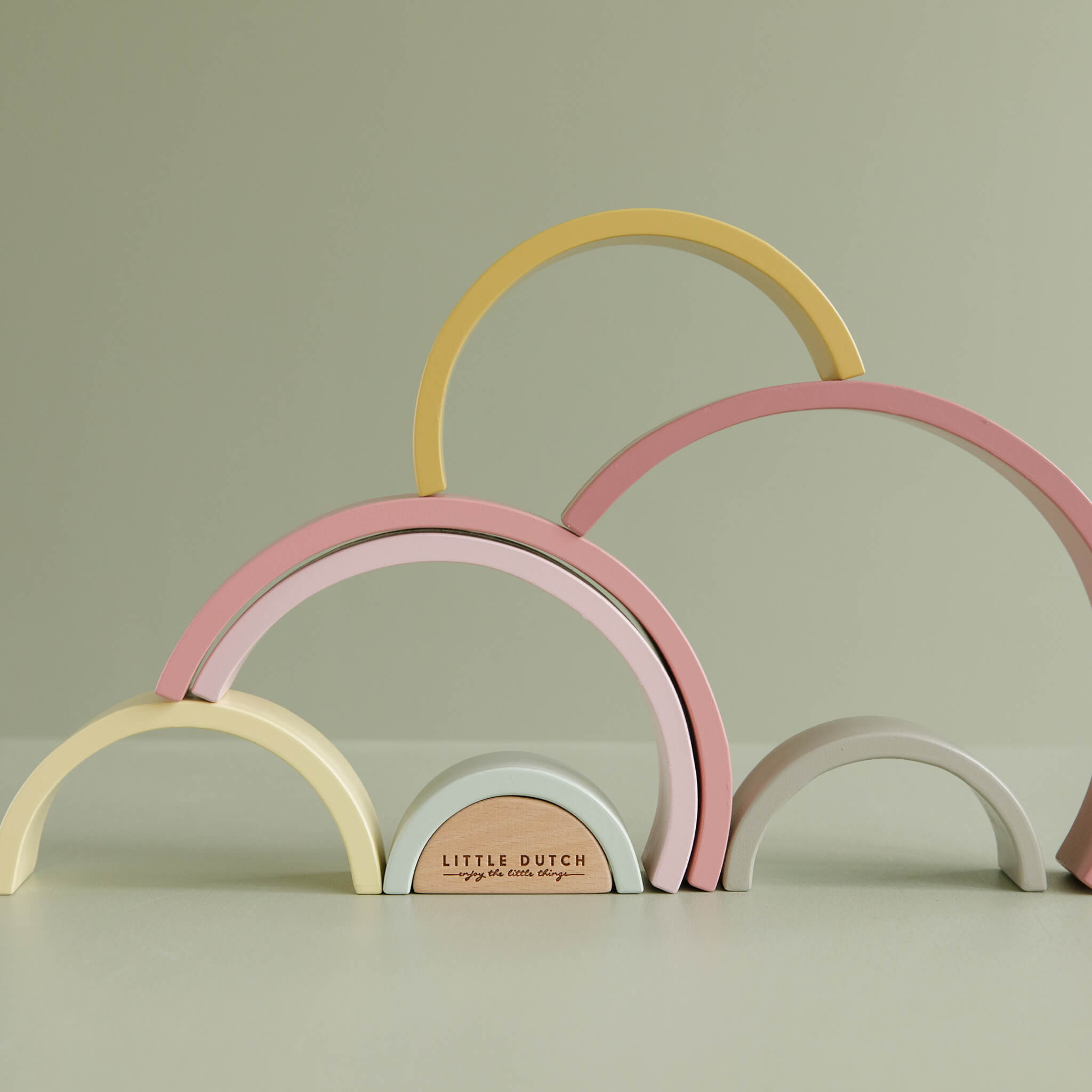Little Dutch Wooden Rainbow Stacker in Pink. Stacking Toy